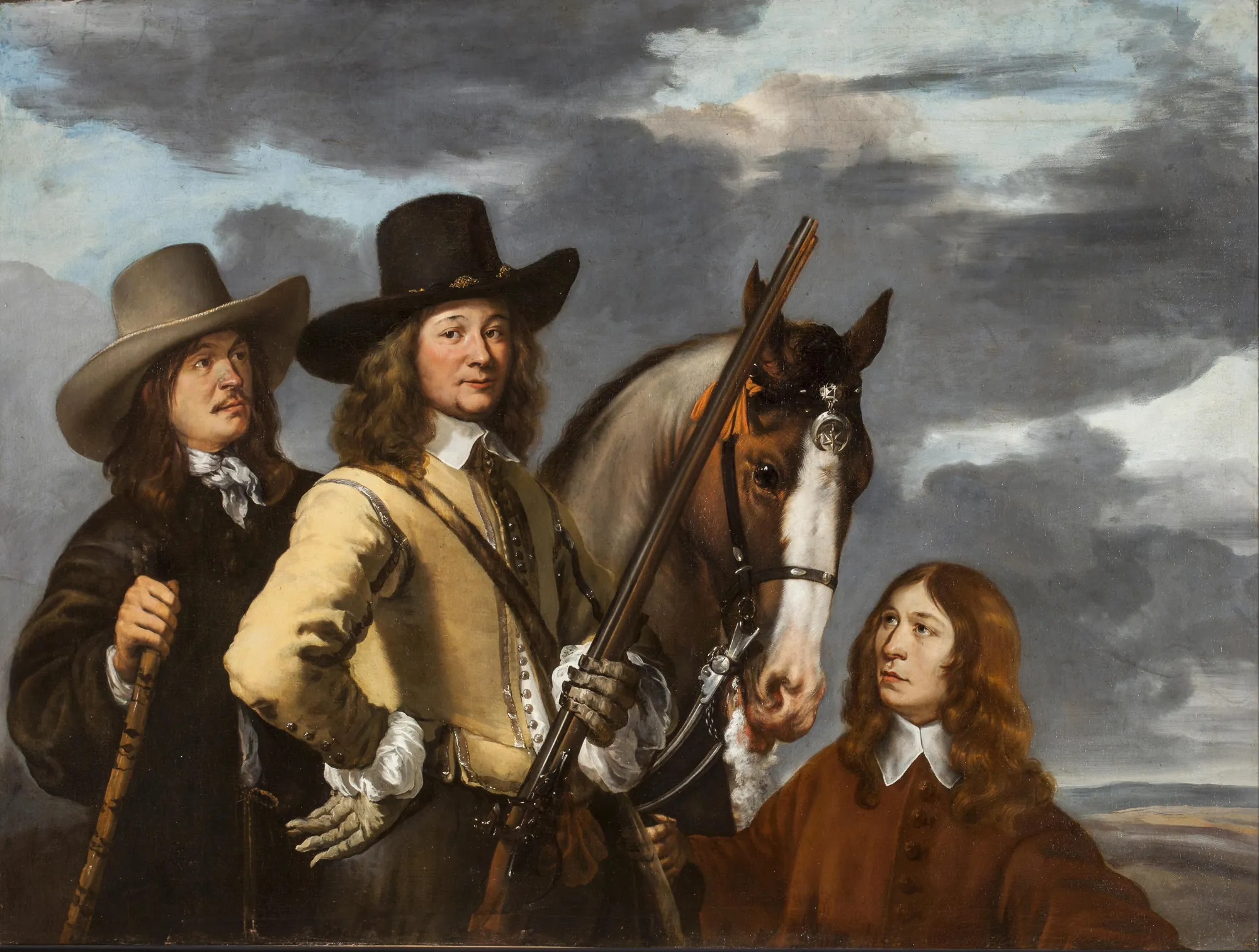 Portrait of Willem Everwijn with his Horse and Two Huntsmen
