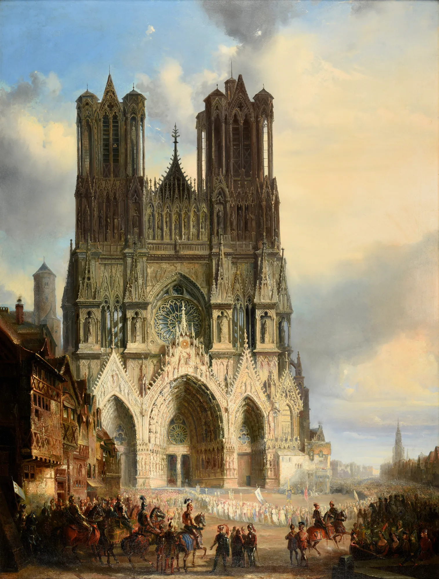The Facade of Reims Cathedral with a Medieval Procession
