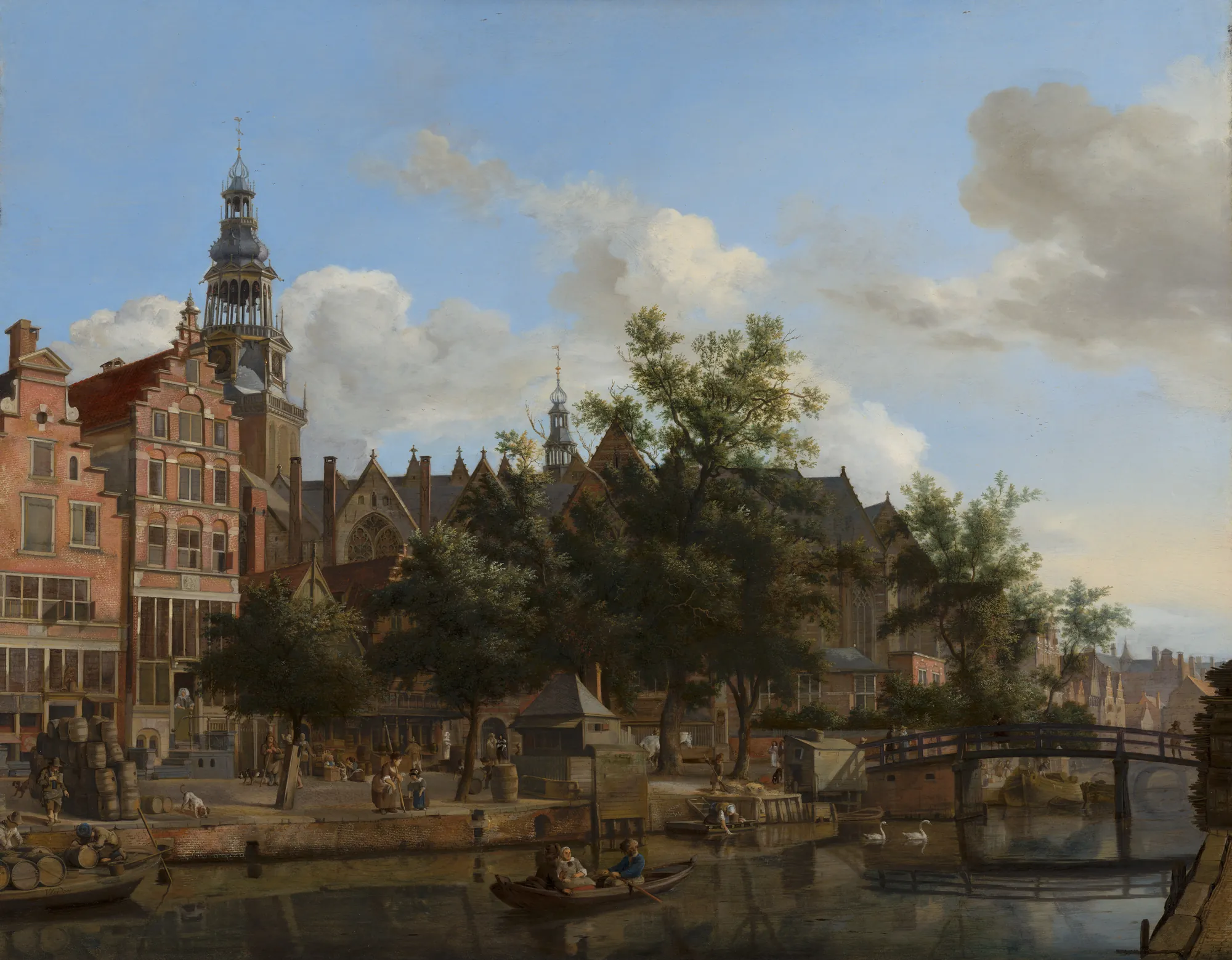 View of Oudezijds Voorburgwal with the Oude Kerk in Amsterdam