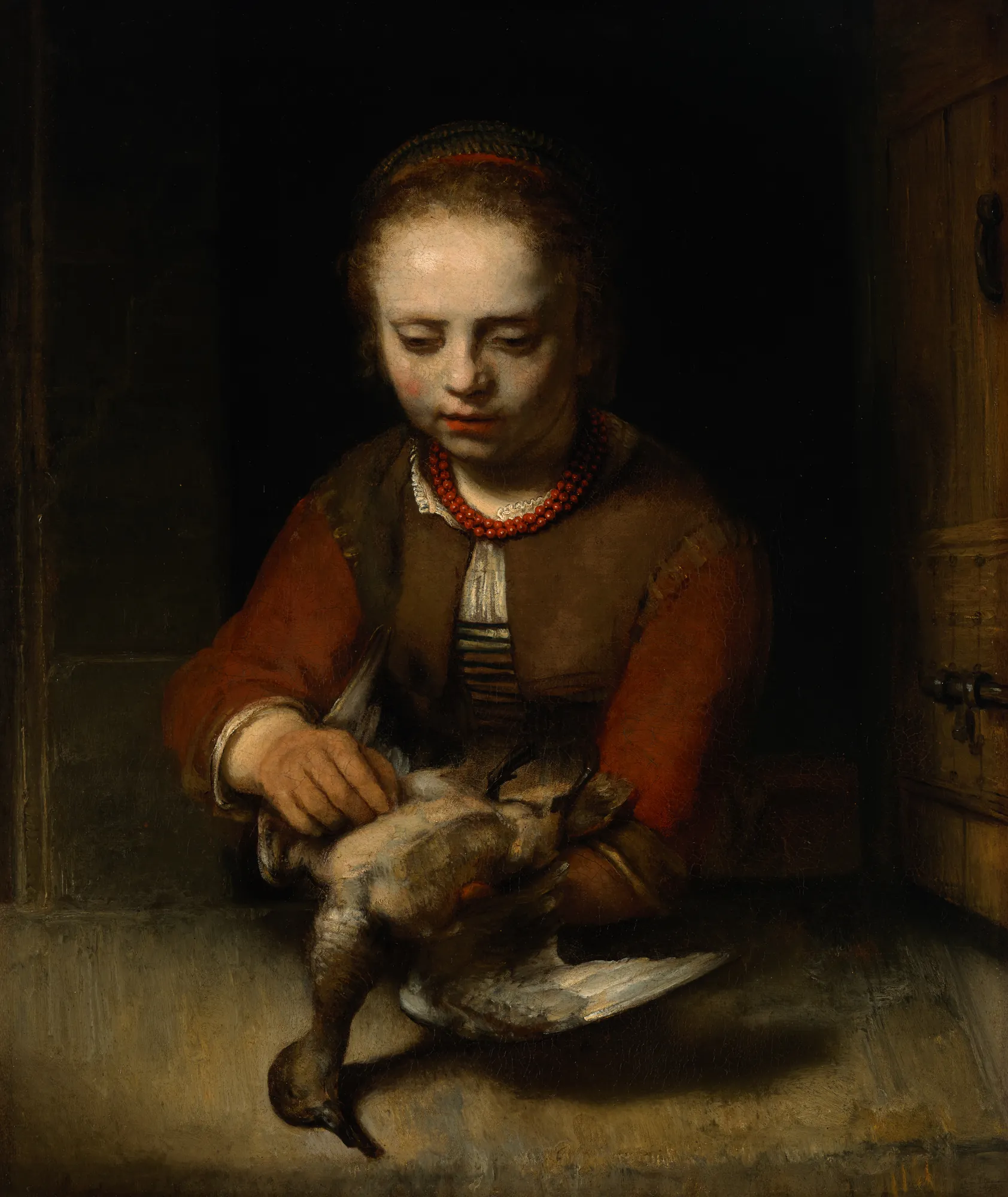 Young Girl Plucking a Duck