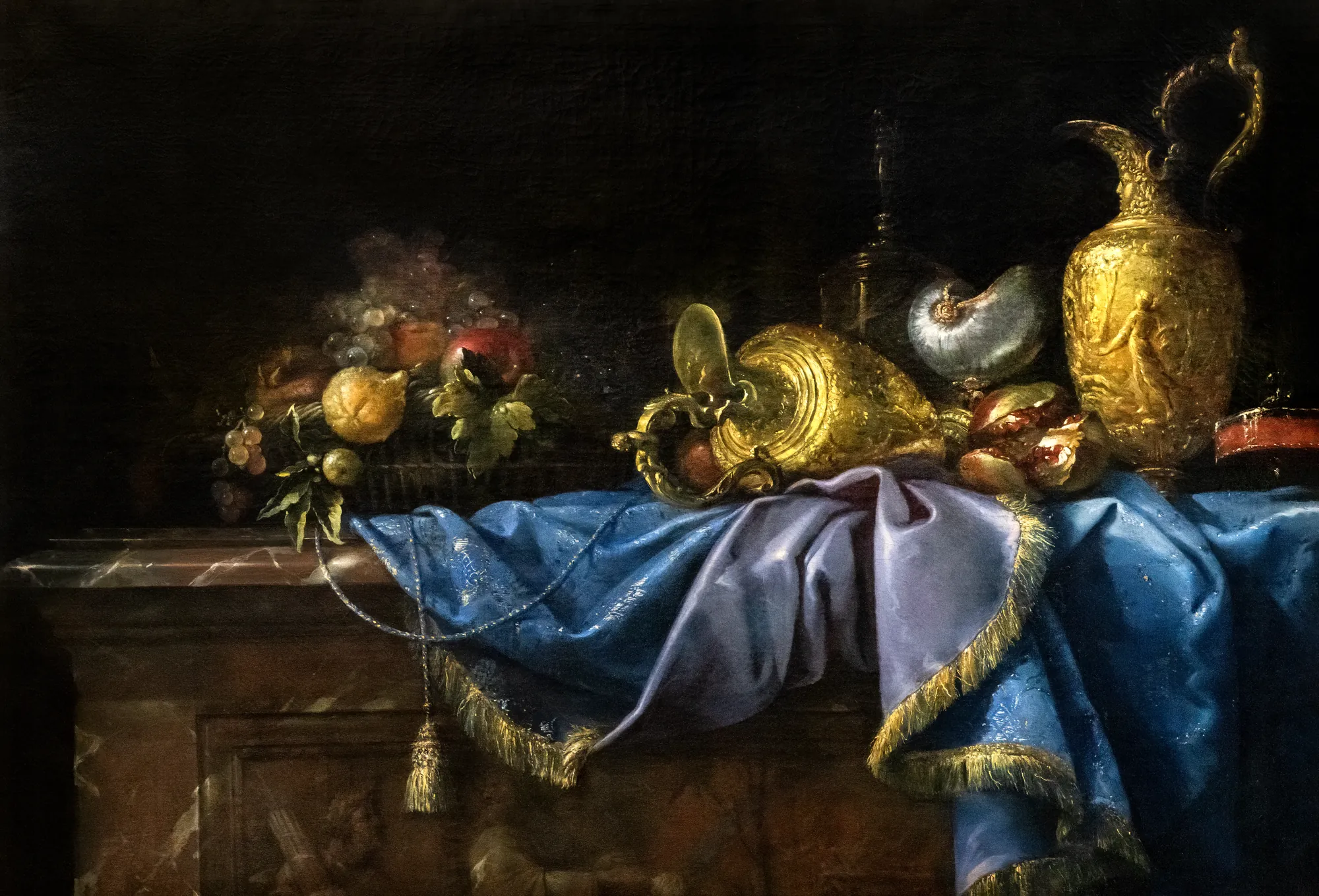 Still Life with Golden Vessels and Silk