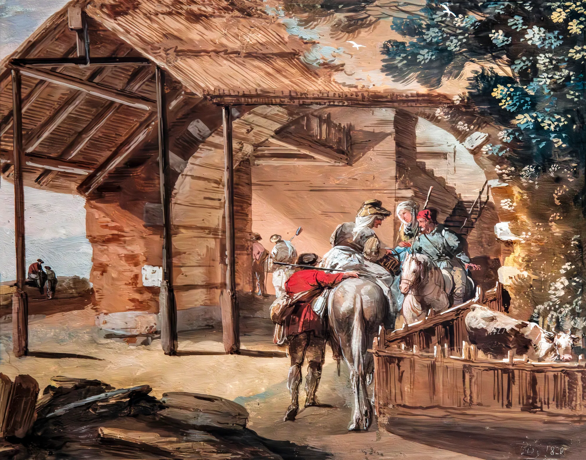 Scene with Women on Horseback in a Cottage