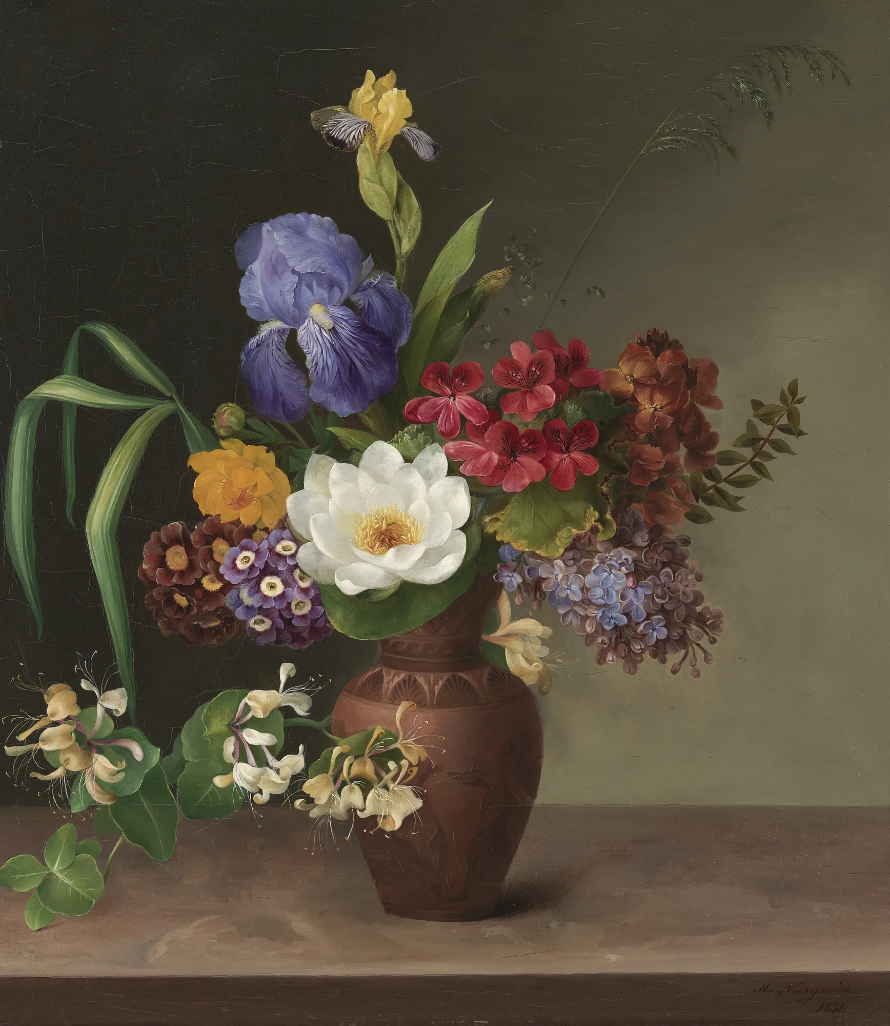 Vase in the Greek Style with Iris, Lilac, and Honeysuckle