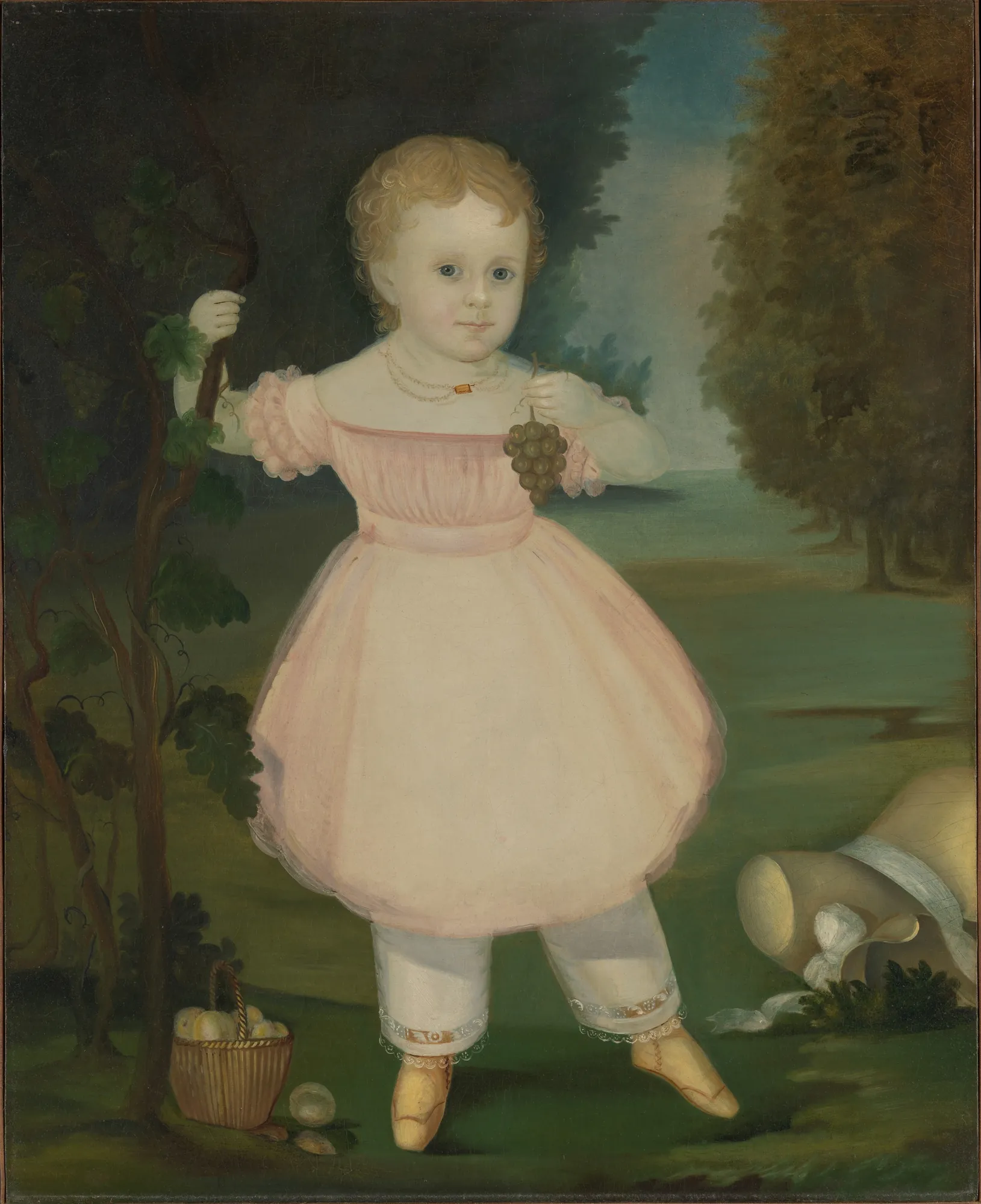 Portrait of a Little Girl Picking Grapes