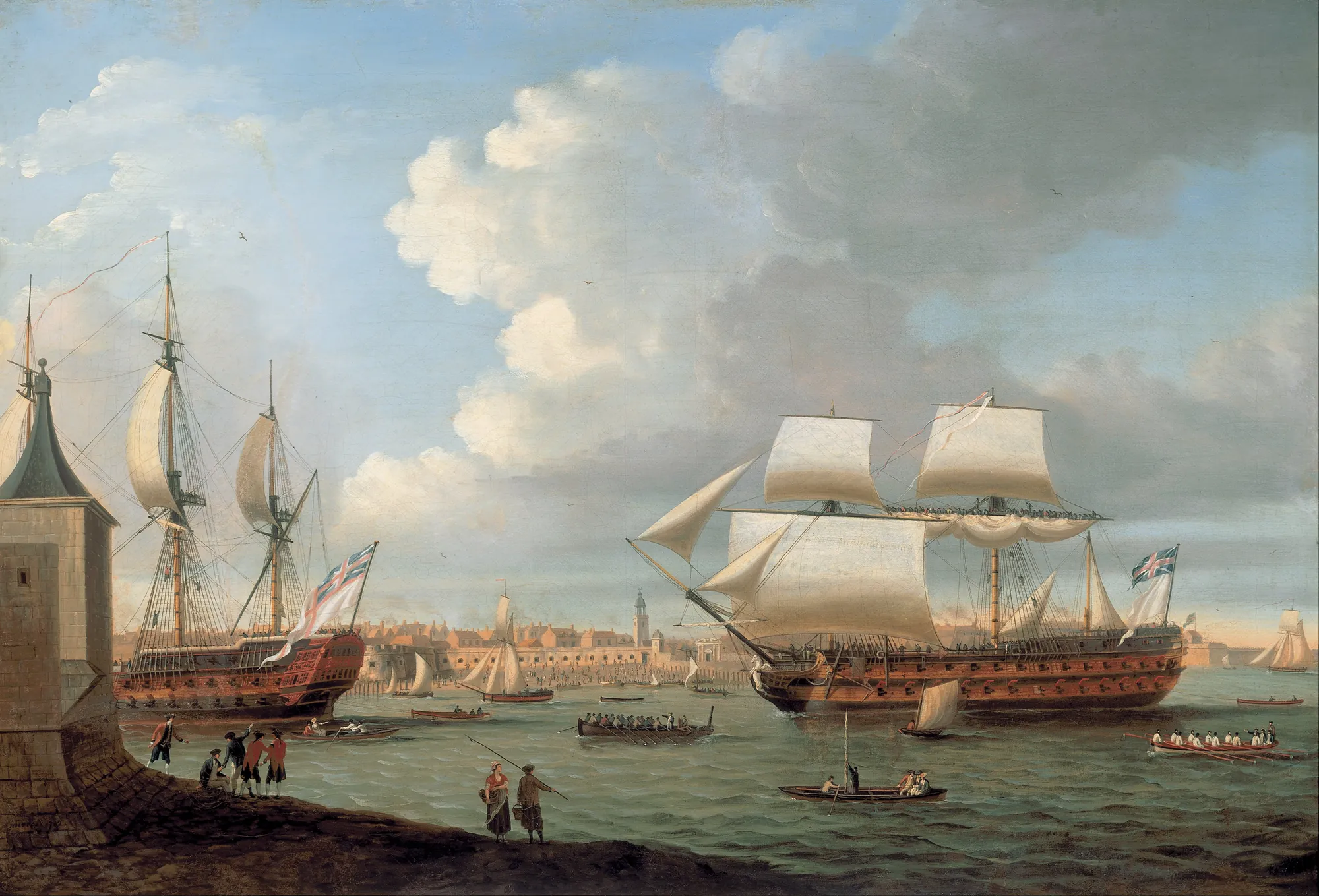 Foudroyant and Pégase entering Portsmouth Harbour
