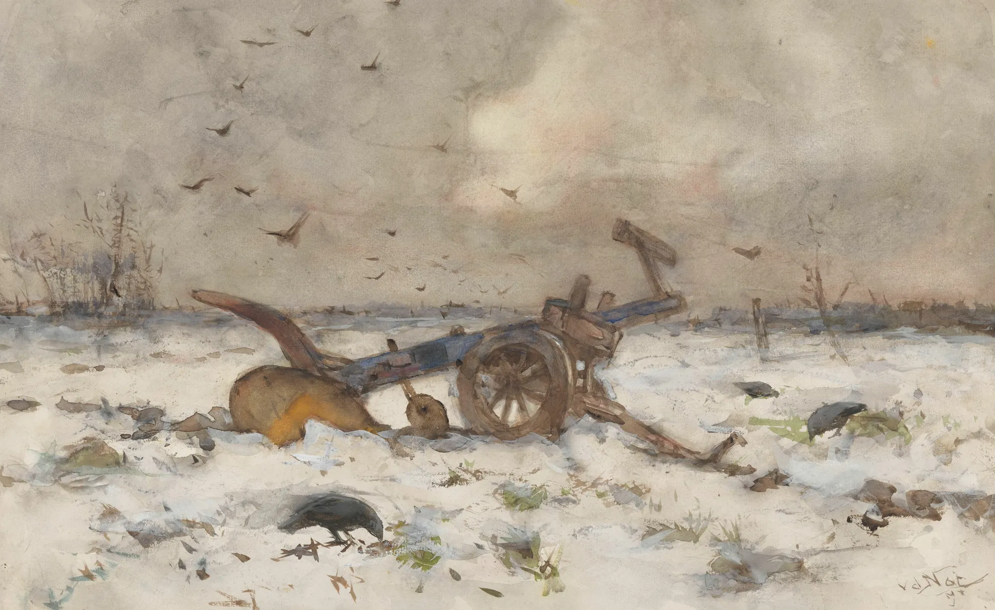 Plow in a Snowy Field