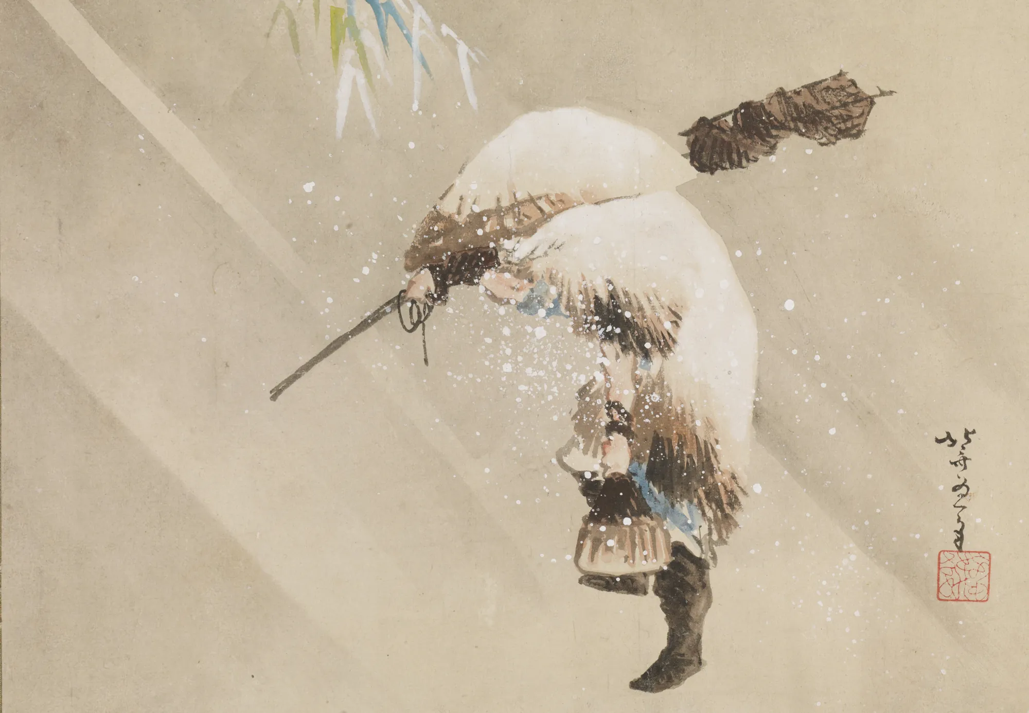 Fisherman Carrying His Net in the Snow