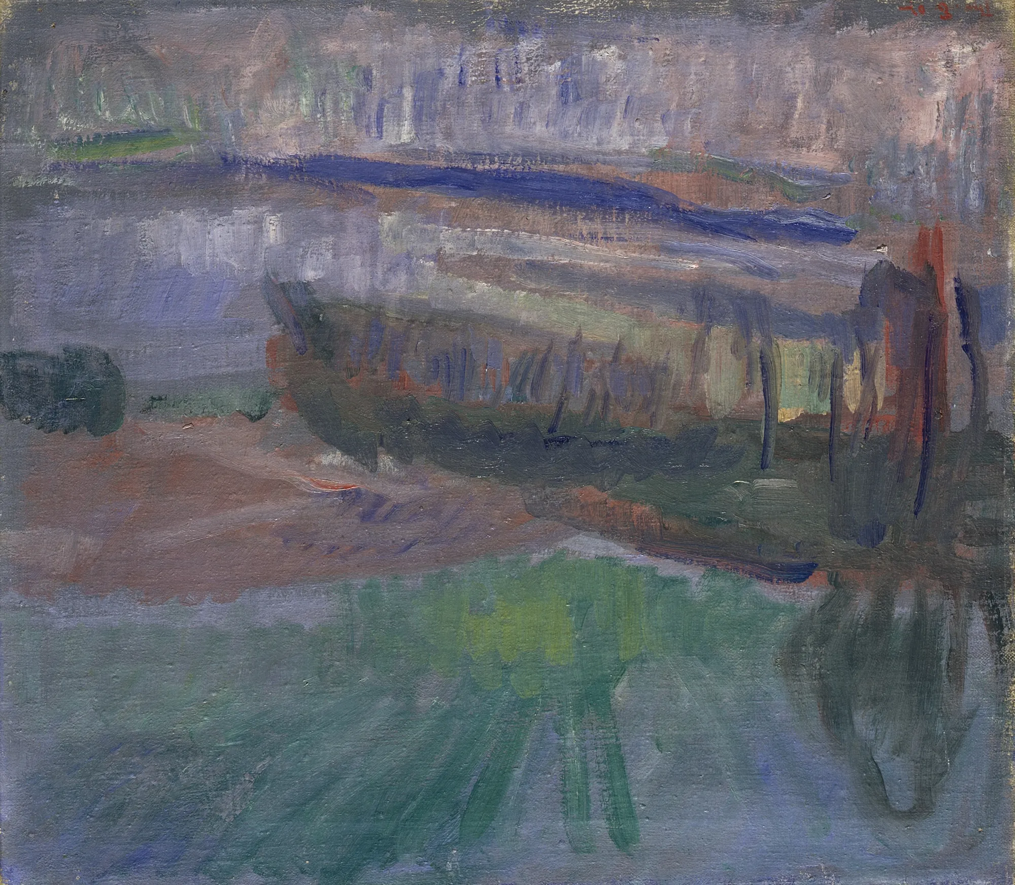 Winter Moonlight Winter Moonlight by Thorvald Erichsen. An atmospheric landscape painting in shades of purple, green, and blue depicting a winter scene under moonlight with expressive brushstrokes.