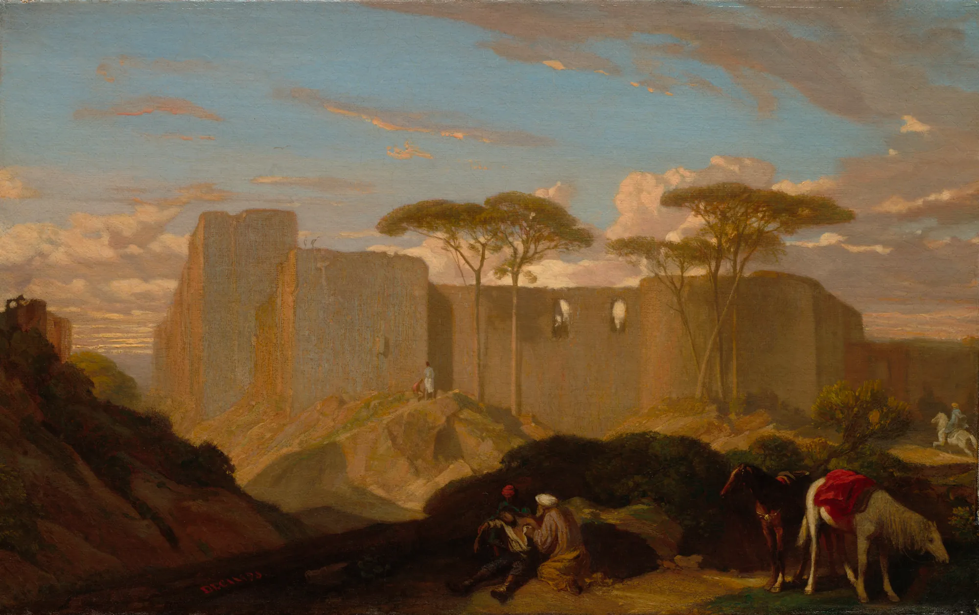 The Good Samaritan The Good Samaritan by Alexandre-Gabriel Decamps. In a sun-drenched landscape, figures attend to a man in the foreground before massive, crumbling stone ruins and tall umbrella pines.
