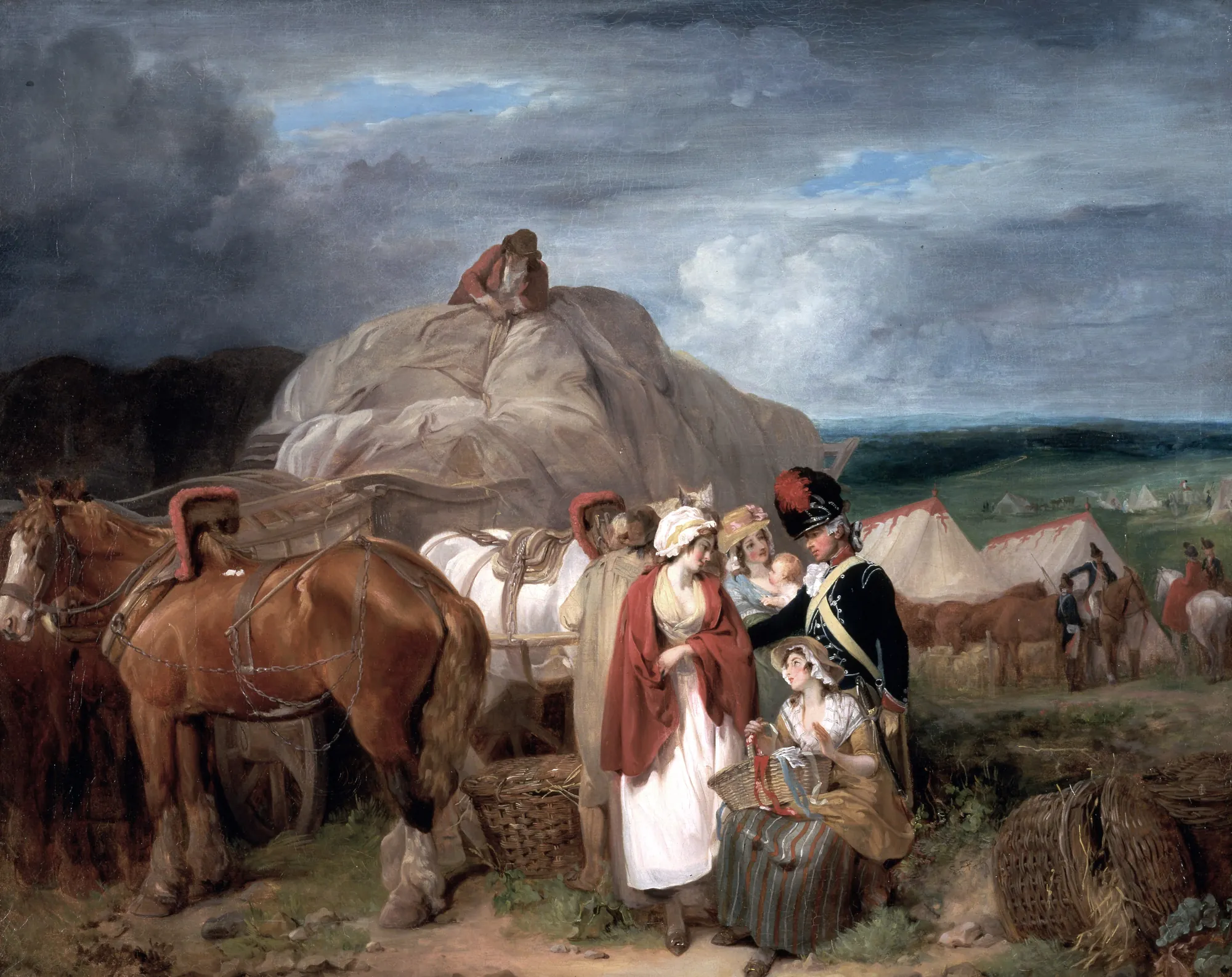 Soldier with Country Women Selling Ribbons