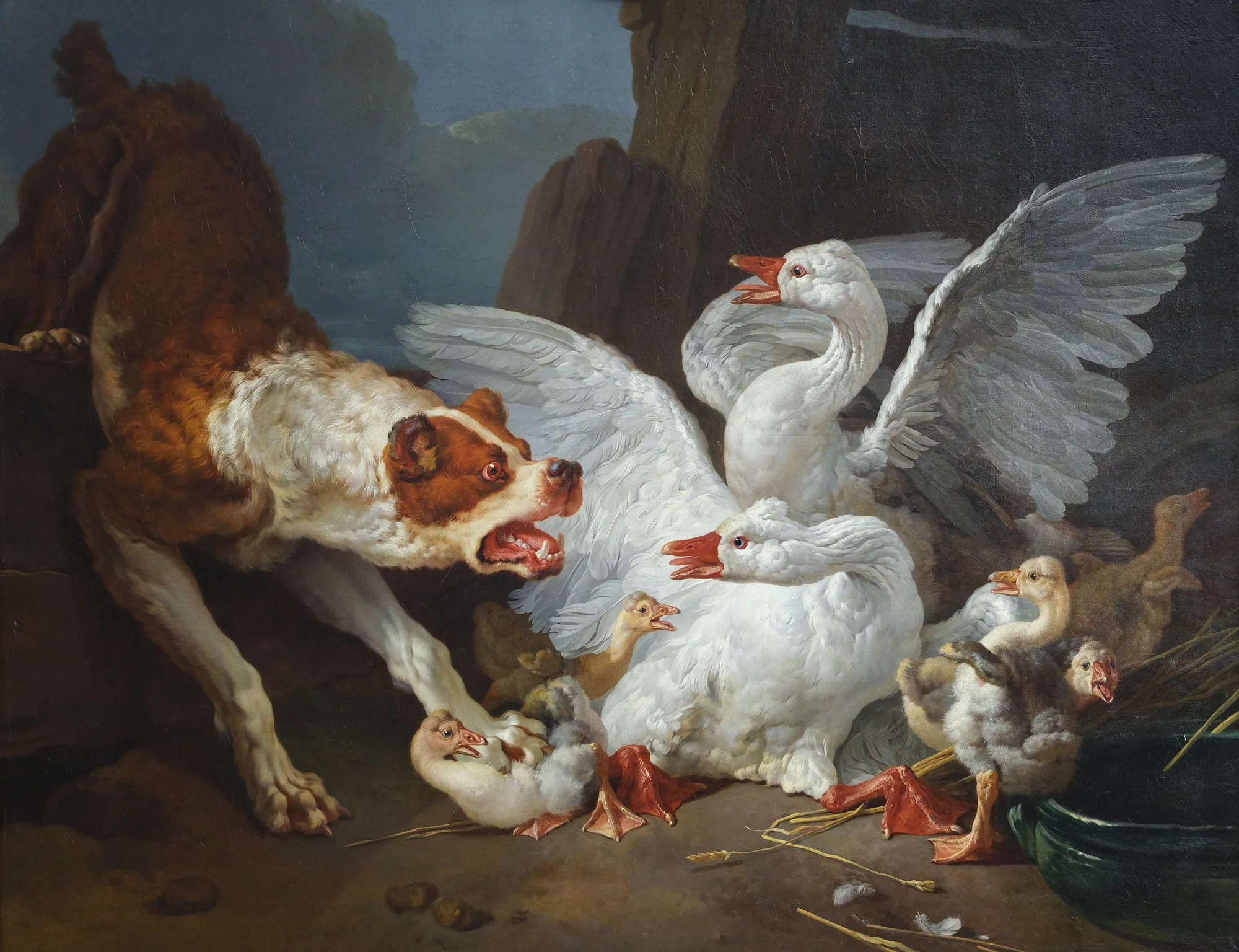 A Mastiff Attacking Geese