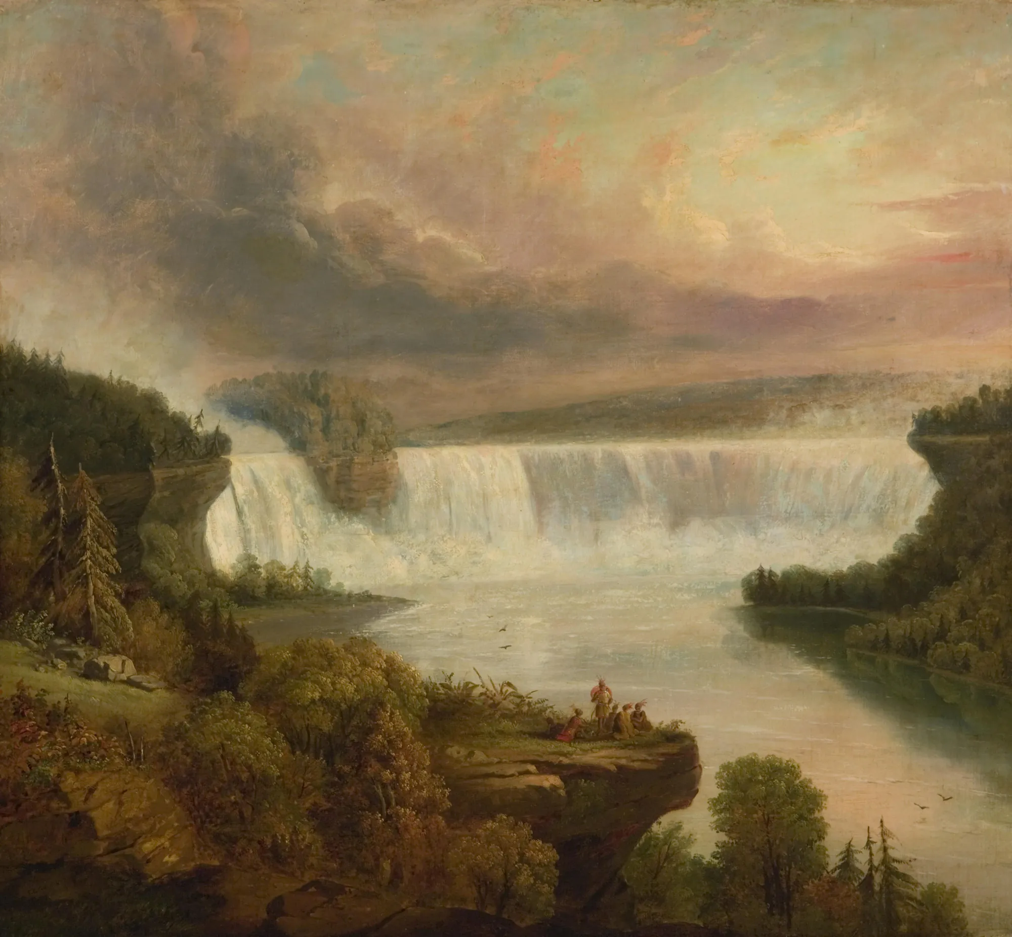 Niagara Falls (Horseshoe Falls) Niagara Falls (Horseshoe Falls) by Frederic Edwin Church. A grand oil painting of the Horseshoe Falls at Niagara, viewed from a rocky foreground outcrop with several small Indigenous figures.