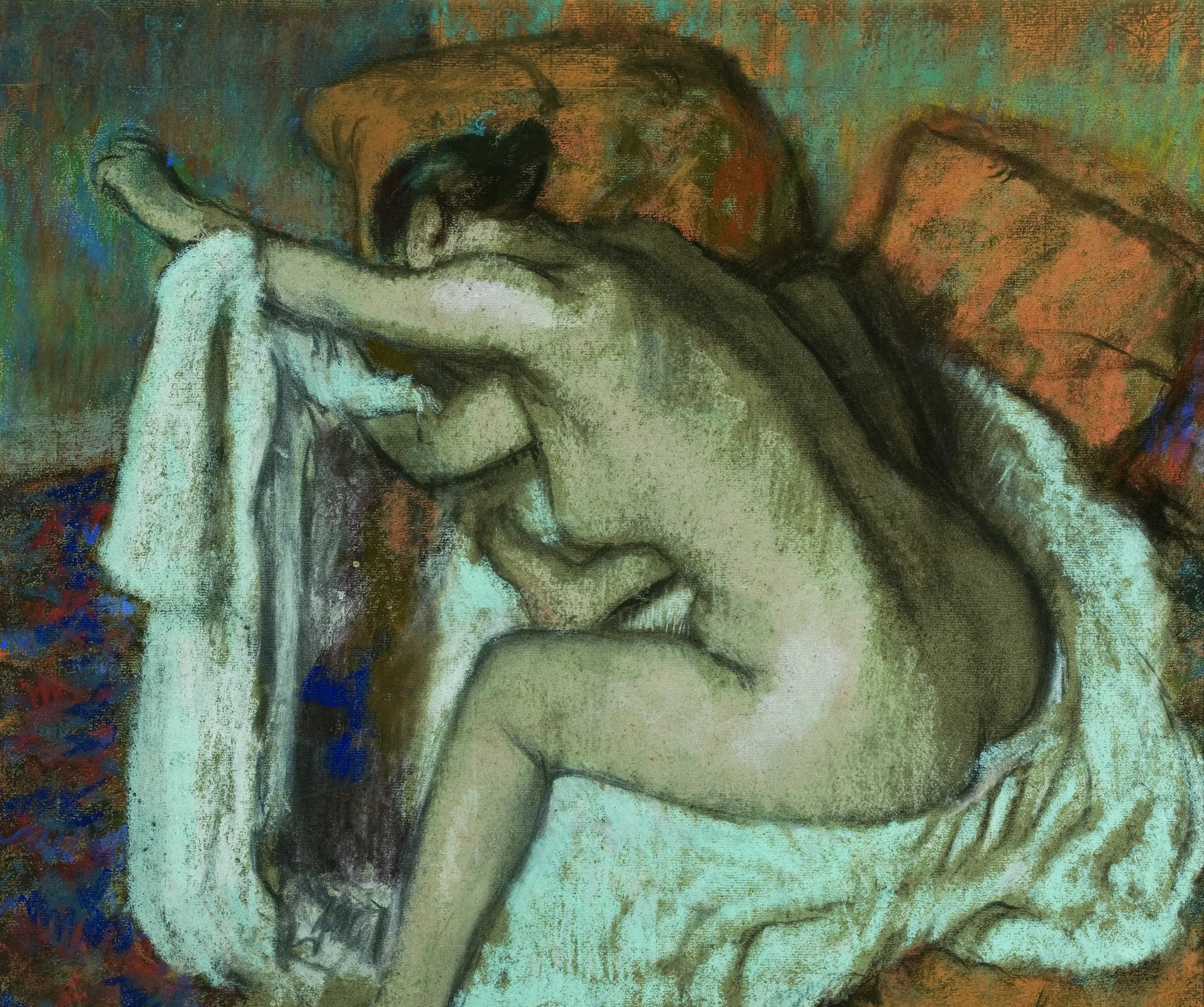 Woman drying her left arm