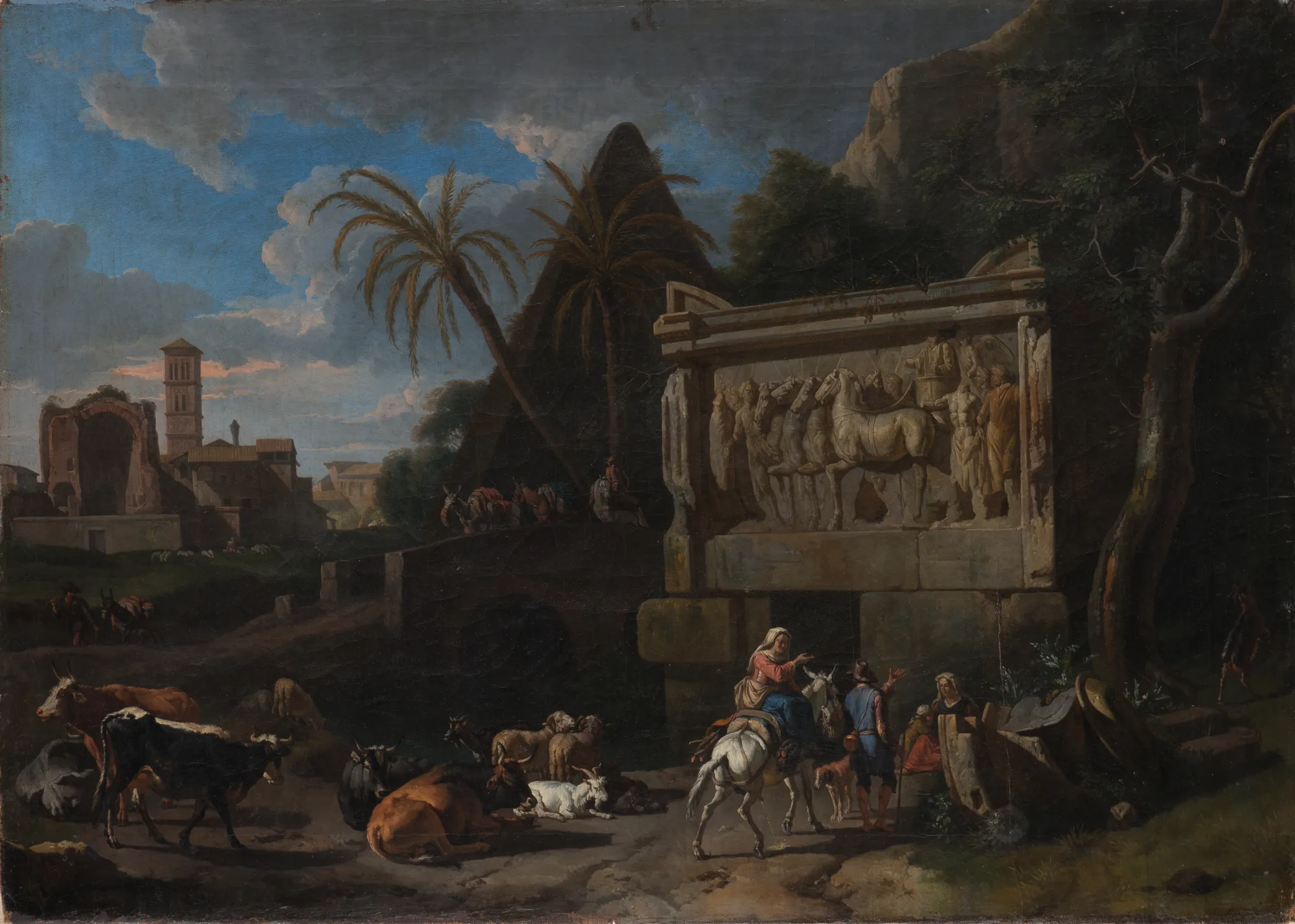 Landscape with Ancient Ruins and a Resting Flock