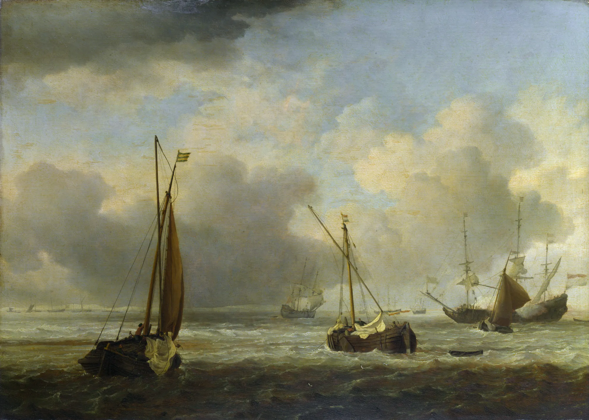Dutch Ships and Small Vessels Offshore in a Breeze