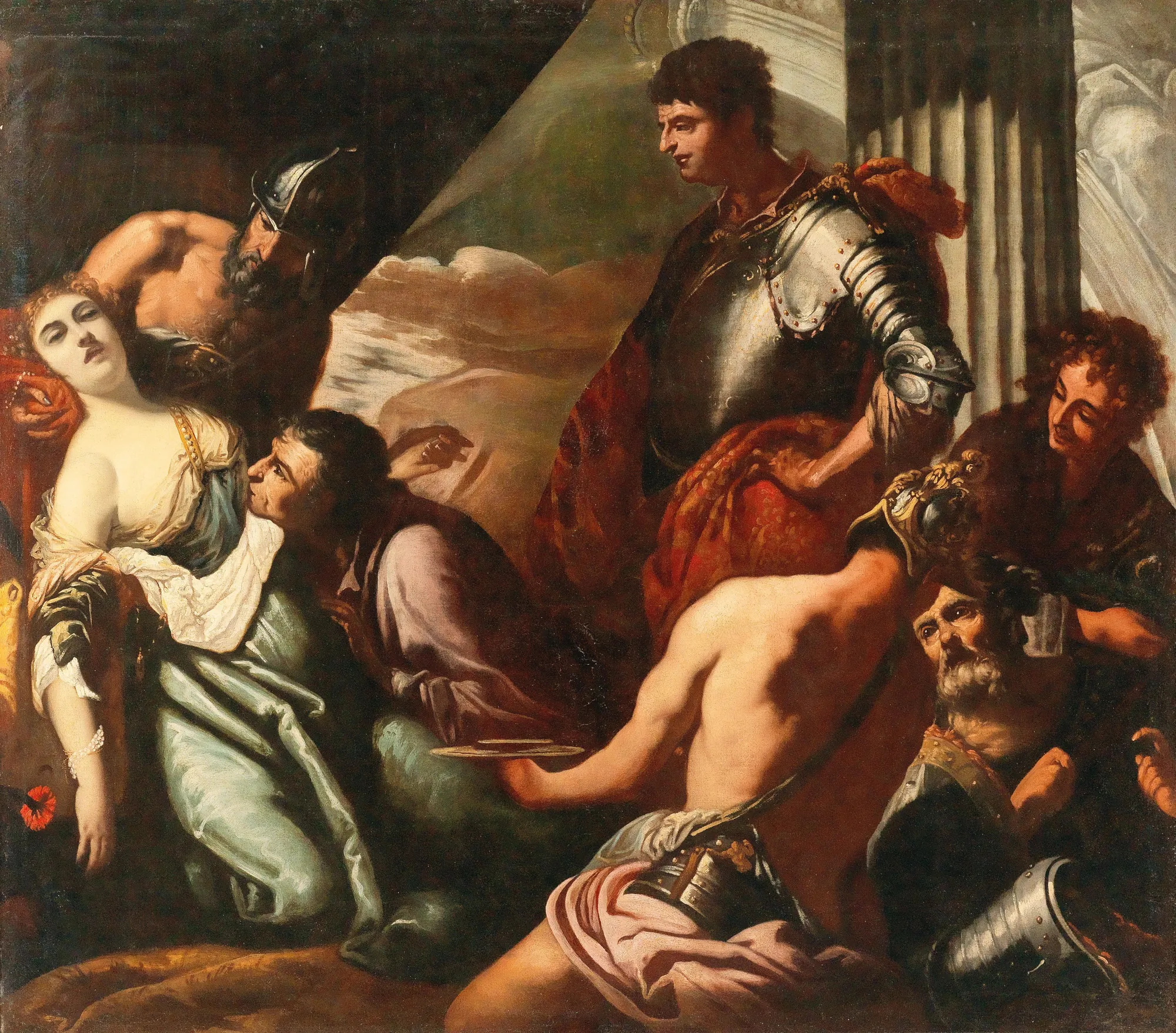 The Death of Agrippina The Death of Agrippina by Antonio Zanchi. A dramatic Baroque scene depicting a group of figures, some in armor, gathered around a reclining, pale woman.