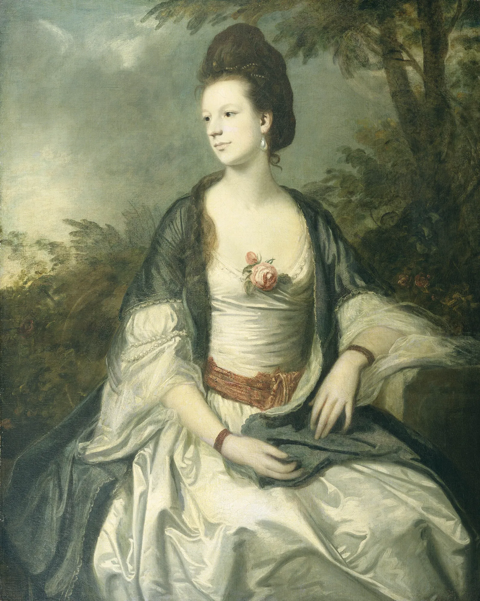 Lady Cecil Rice Lady Cecil Rice by Joshua Reynolds. A three-quarter length portrait of a woman in an elegant white gown and dark wrap, seated before a wooded landscape.