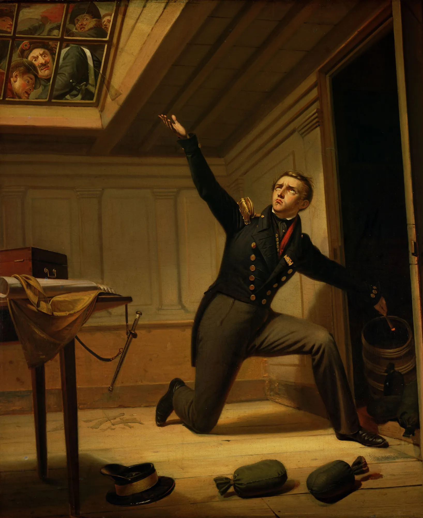 Van Speijk in the Powder Room Van Speijk in the Powder Room by Jacobus Schoemaker Doyer. A Dutch naval officer lunges toward a barrel of gunpowder with a lit cigar while enemy soldiers peer through a skylight hatch.