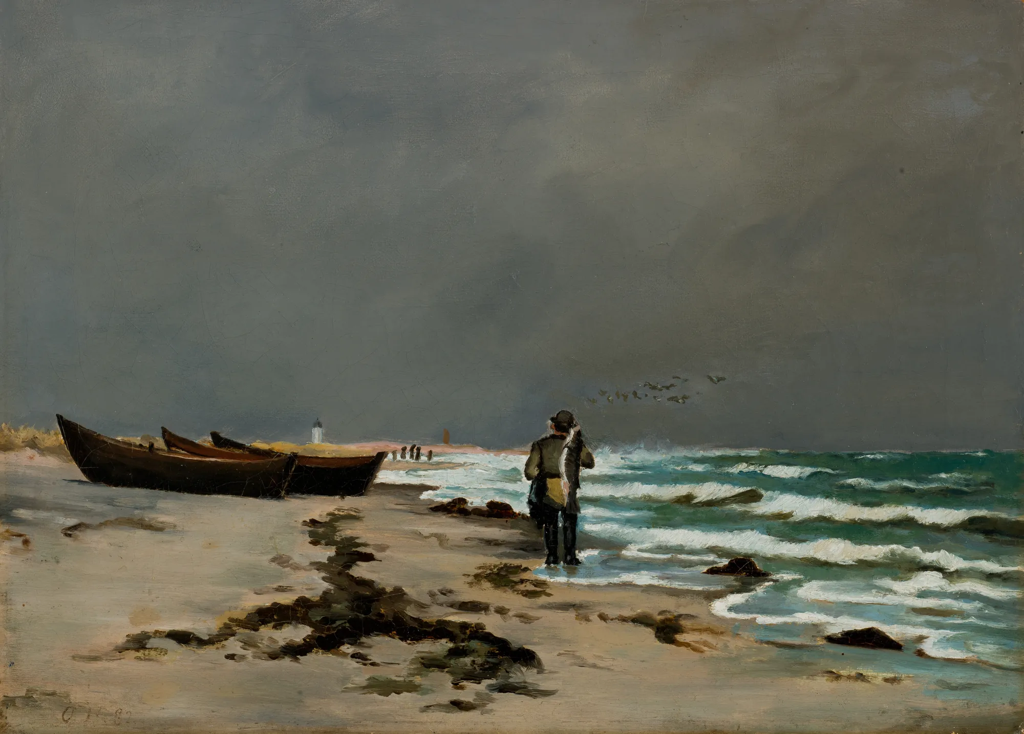 Sønderstrand with the White Lighthouse and Three Boats
