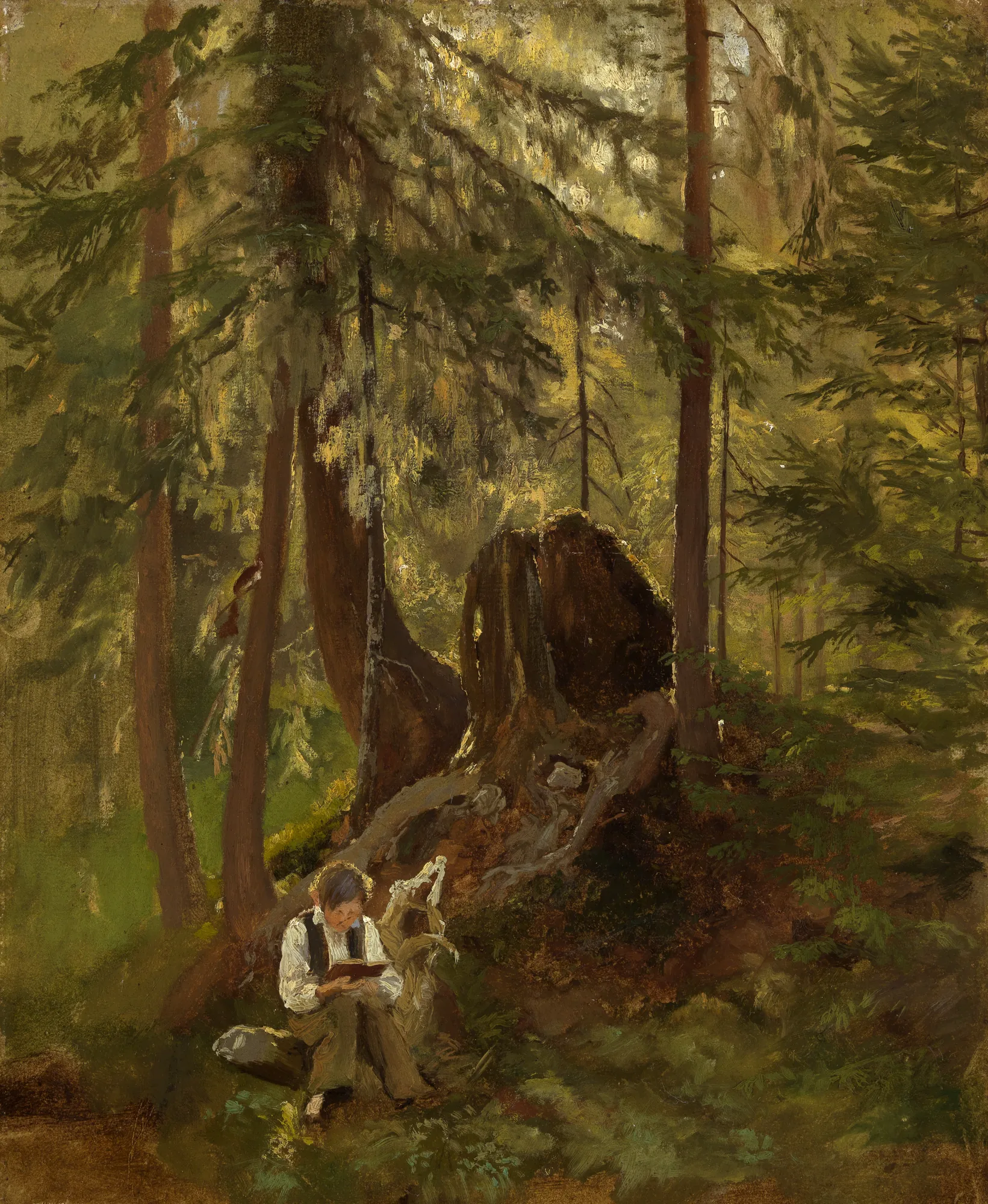 Forest Interior with a Reading Boy