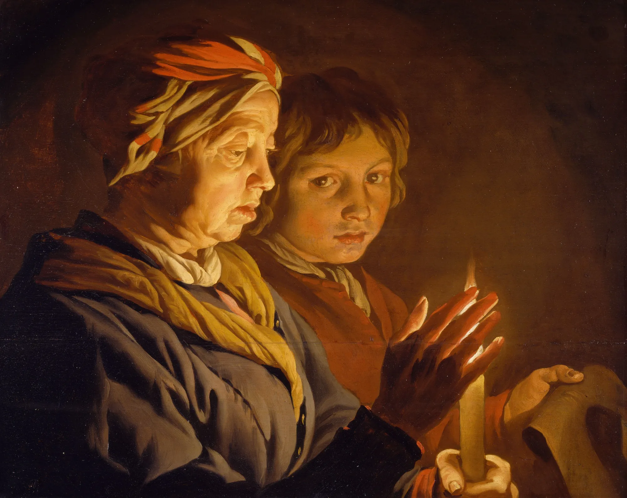 Old Woman and a Boy by Candlelight