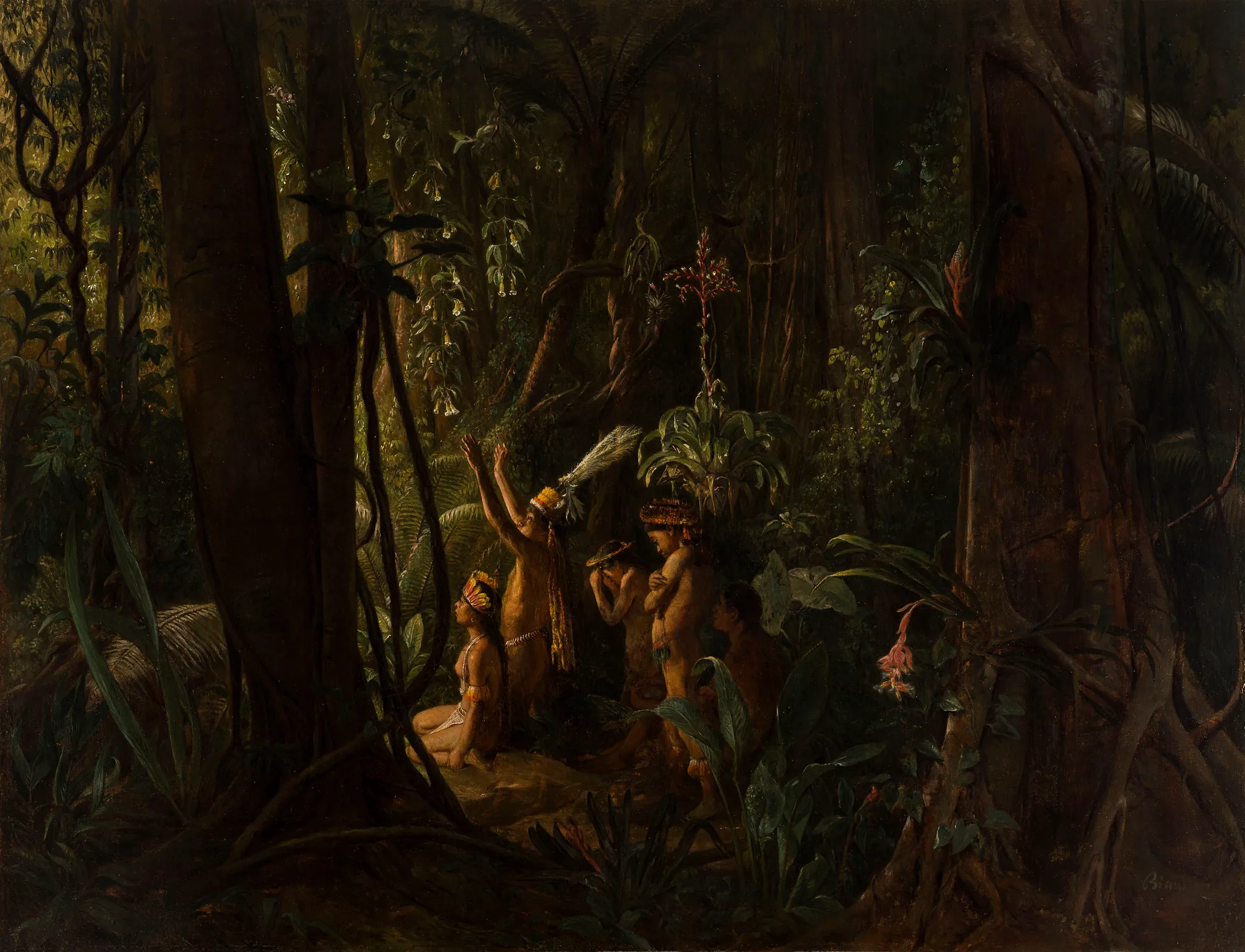 Amazonian Indians Worshiping the Sun God