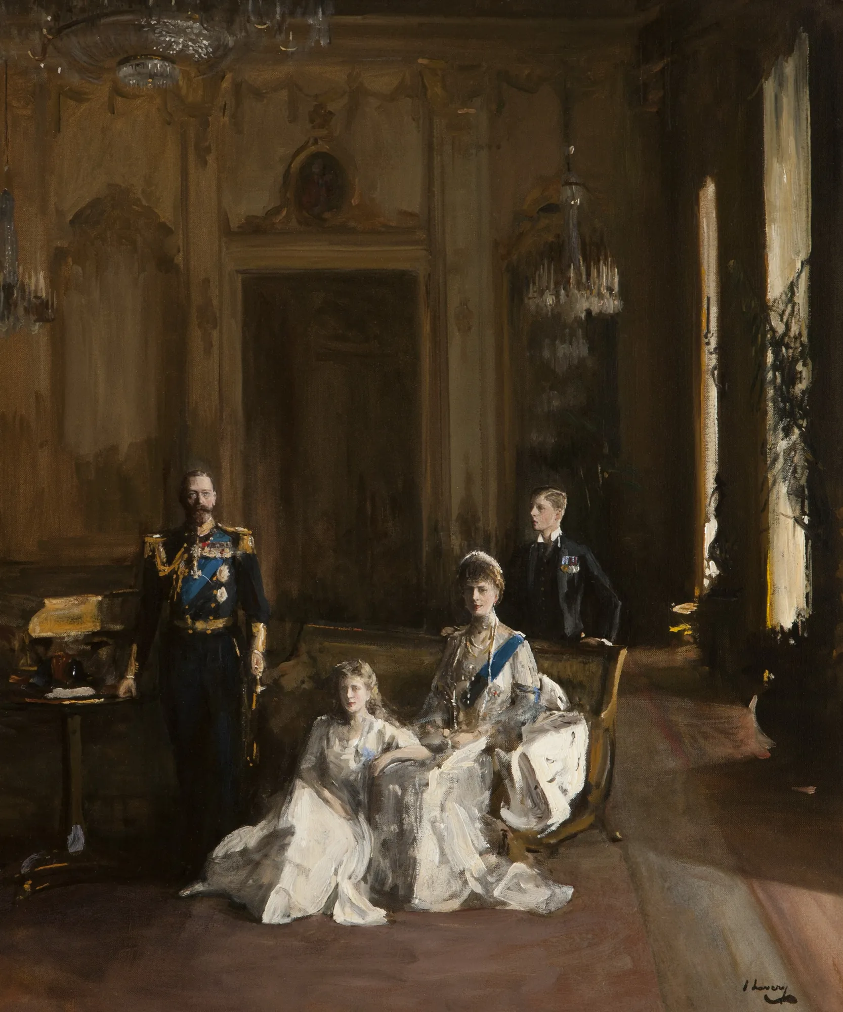 The King, the Queen, the Prince of Wales, and Princess Mary at Buckingham Palace