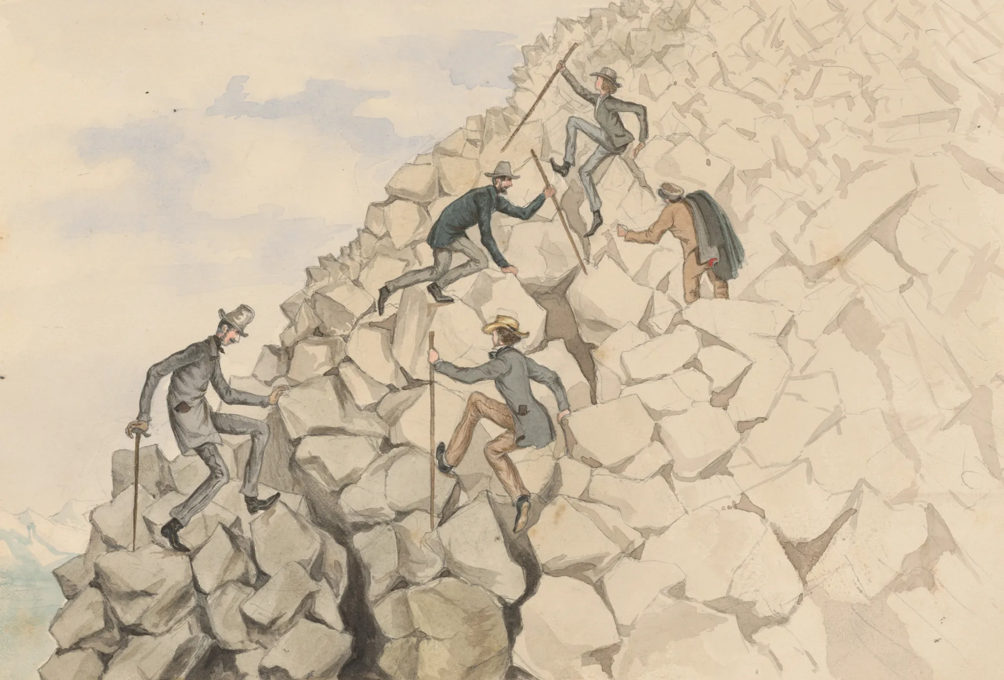 Climbers on a Rocky Slope