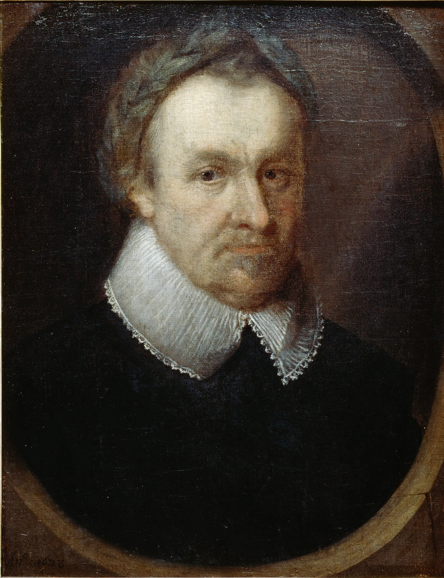 Michael Drayton Michael Drayton by Unknown Artist. A 17th-century bust-length oil portrait of a man with a laurel wreath and a wide white lace ruff, set within a painted oval border.