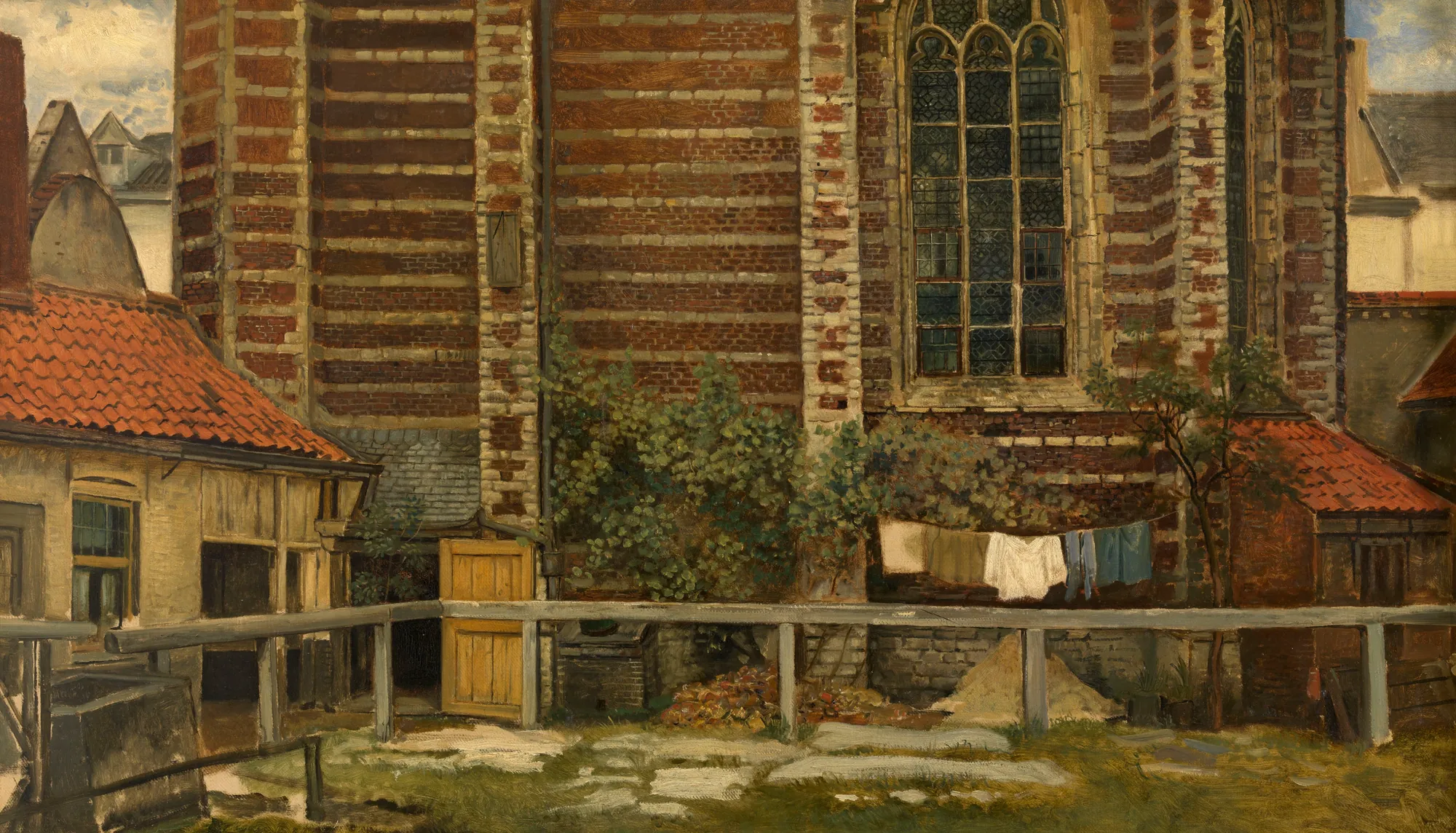 The Chapel of Grace in Antwerp The Chapel of Grace in Antwerp by Henri de Braekeleer. A detailed view of a brick chapel wall with a Gothic window, overlooking a courtyard where laundry hangs to dry.