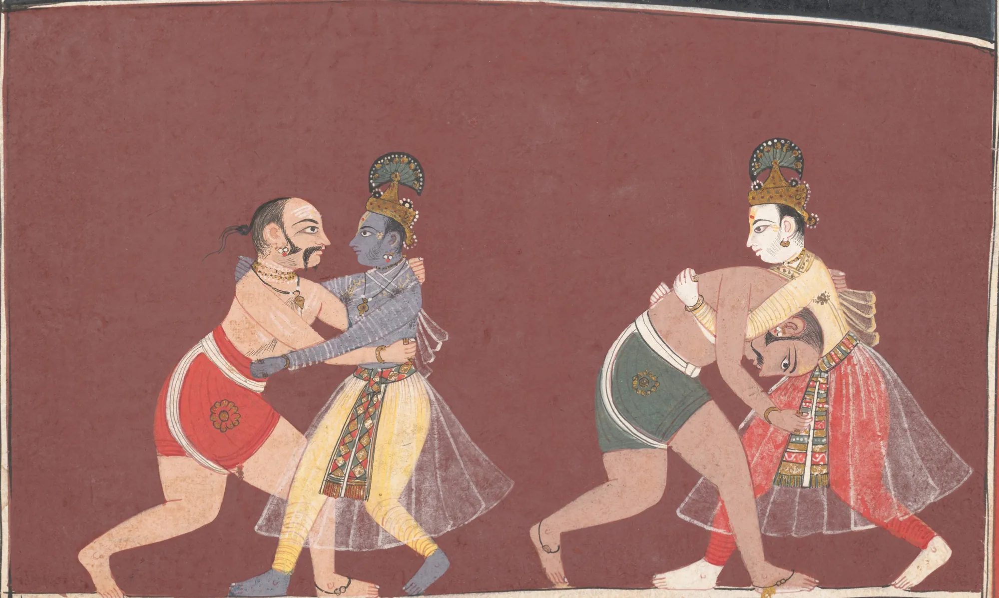 Krishna and Balarama Fight King Kamsa's Wrestlers