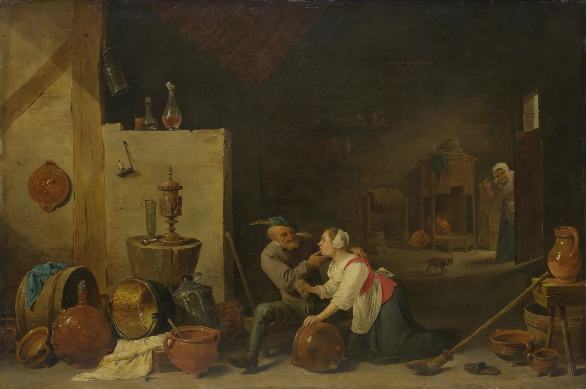 An Old Peasant Caressing a Kitchen Maid in a Stable