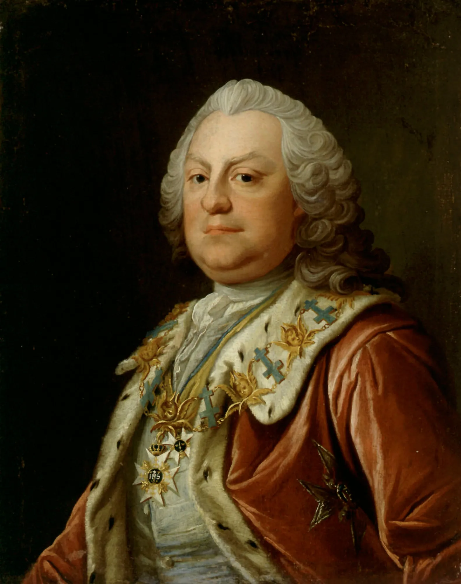Baron Nils Palmstjerna Baron Nils Palmstjerna by Olof Arenius. A three-quarter length portrait of an 18th-century nobleman with a powdered wig, wearing an ermine-trimmed robe and several chivalric orders.