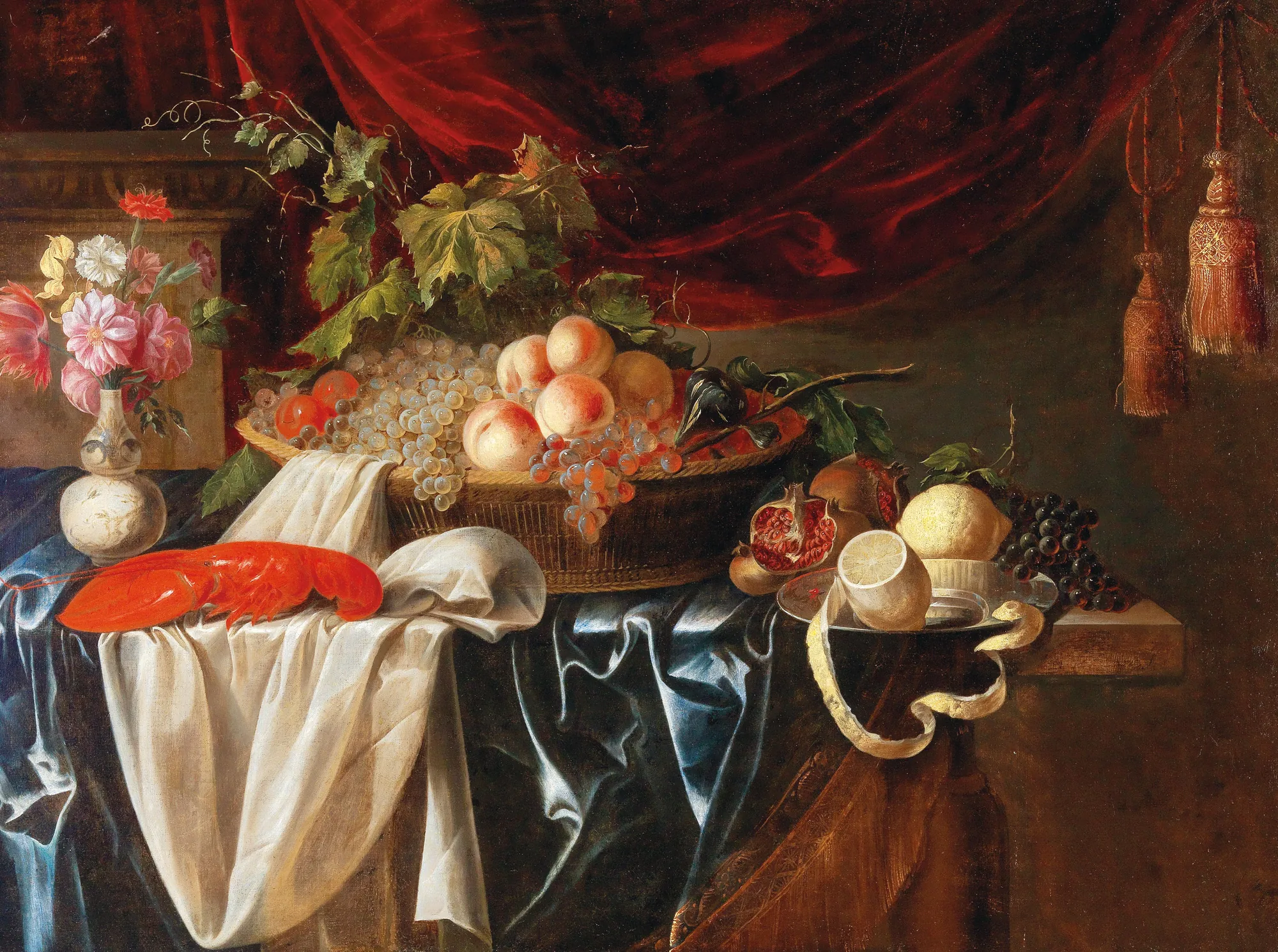 A Lobster, Fruit and a Vase of Flowers