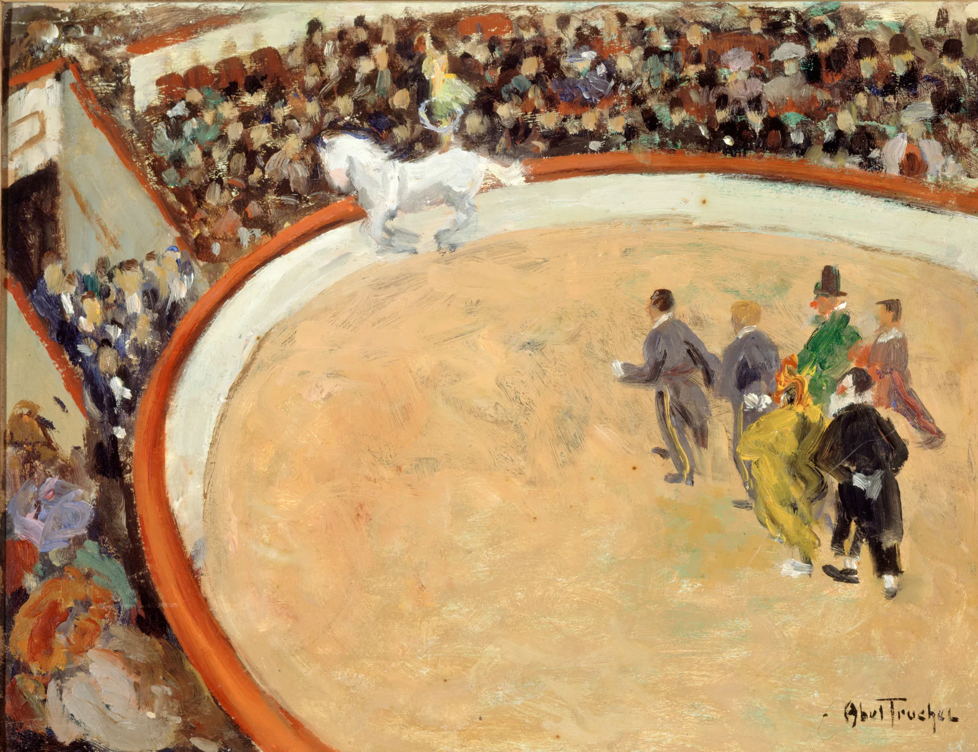 Le Cirque Médrano Le Cirque Médrano by Louis Abel-Truchet. An impressionist painting depicting a white horse and performers in a circus ring under the gaze of a crowded audience.