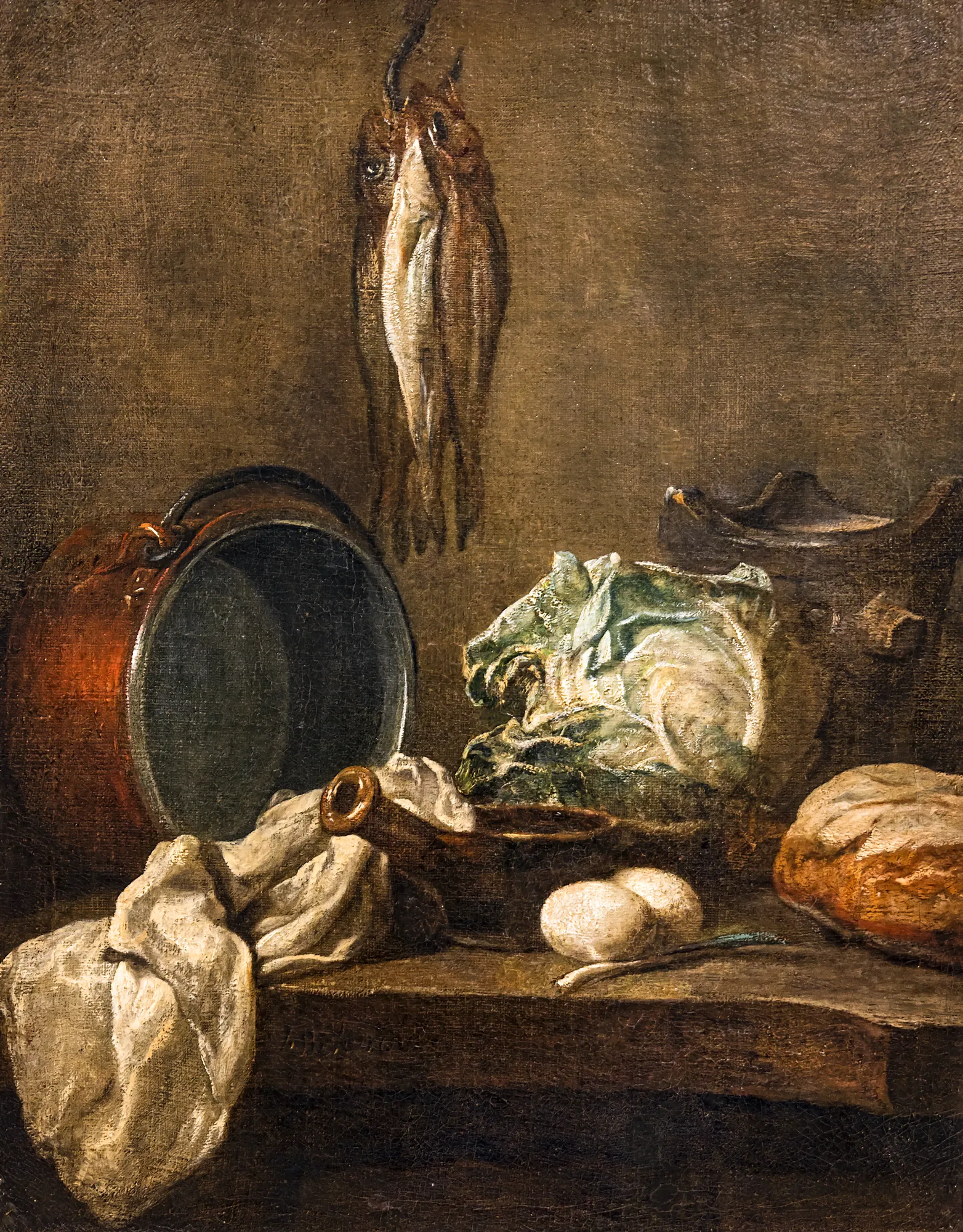 Still Life with Cauldron, Cabbage, and Herrings
