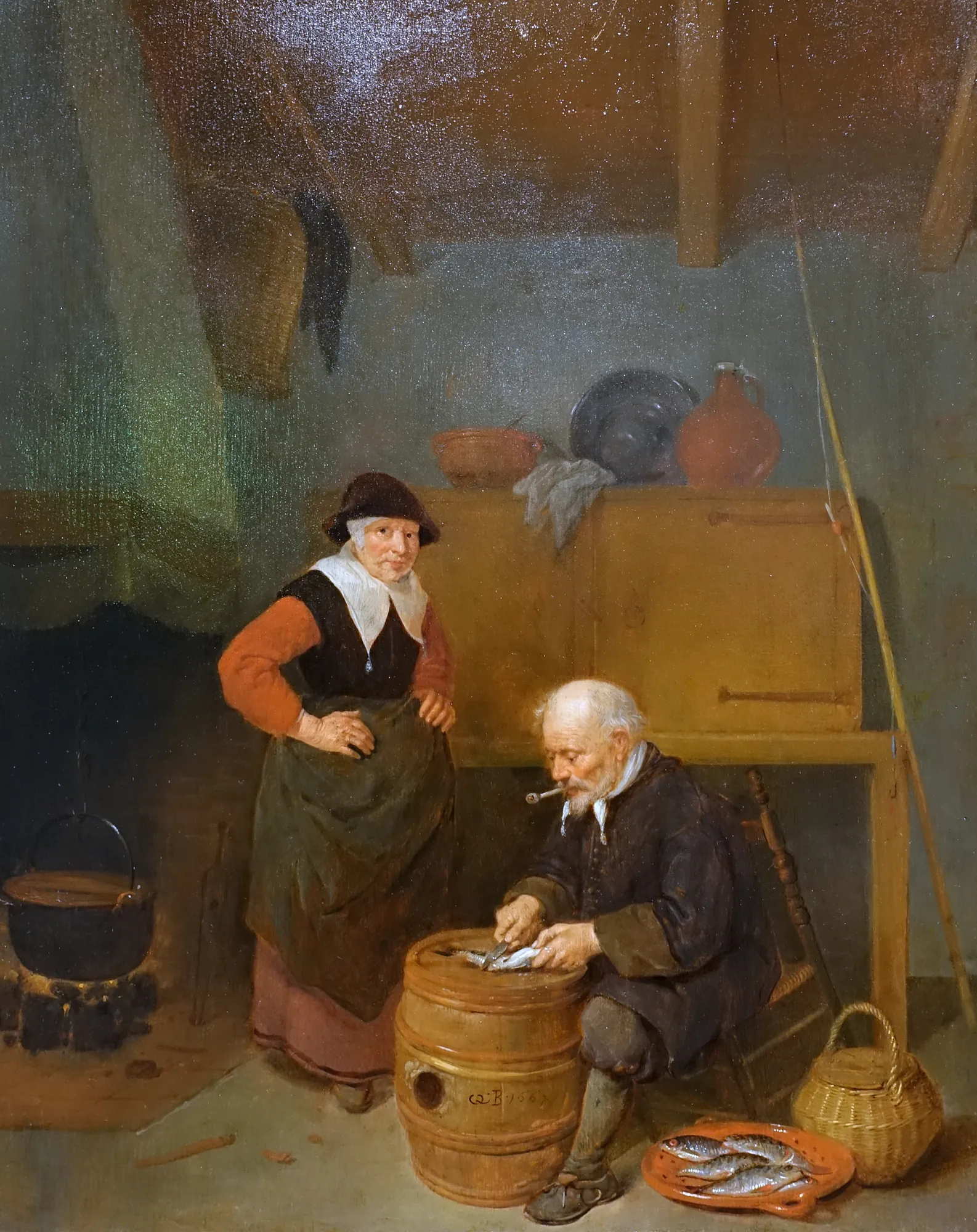 An Old Man Gutting a Fish