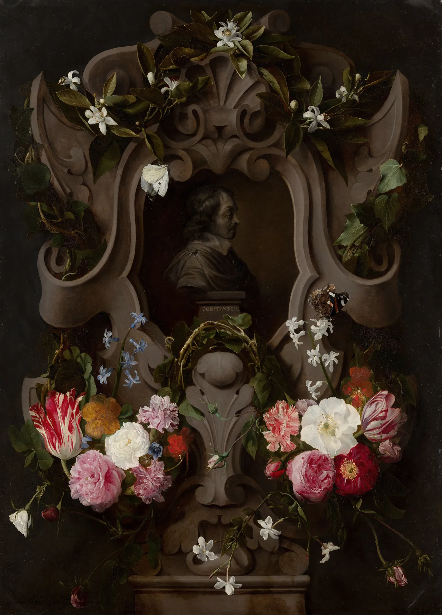 Bust of Constantijn Huygens Surrounded by a Garland of Flowers