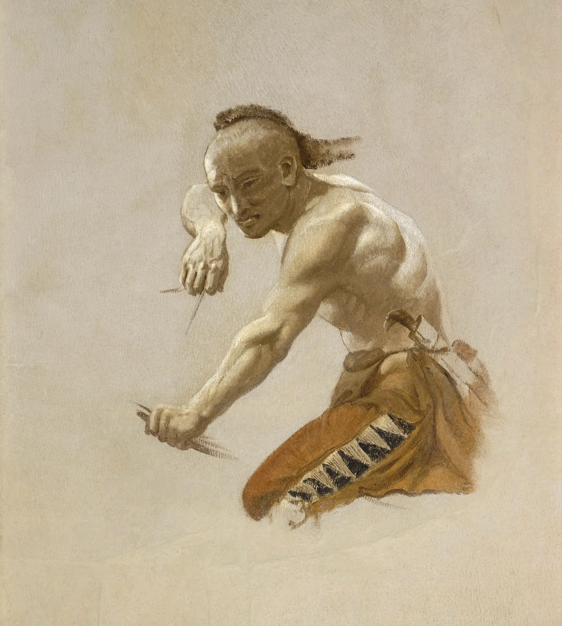 Study for Indian in Buffalo Hunt Study for Indian in Buffalo Hunt by Karl Ferdinand Wimar. A dynamic figure study of a muscular man in a hunting pose, rendered with dramatic highlights and shadows against a neutral background.