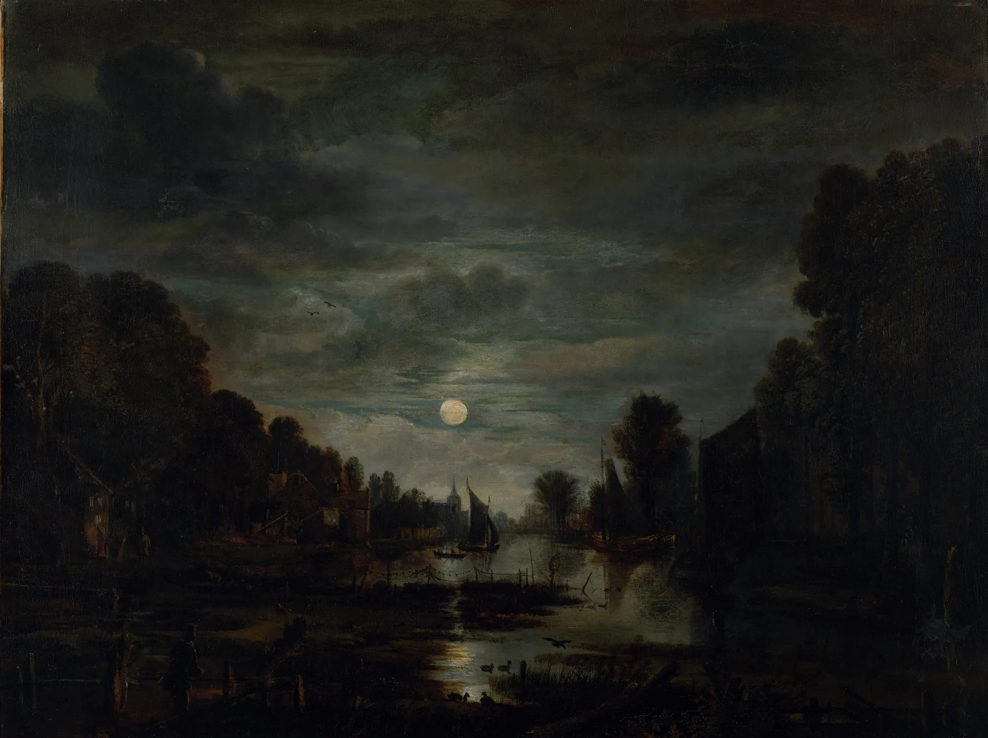 River Landscape in Moonlight