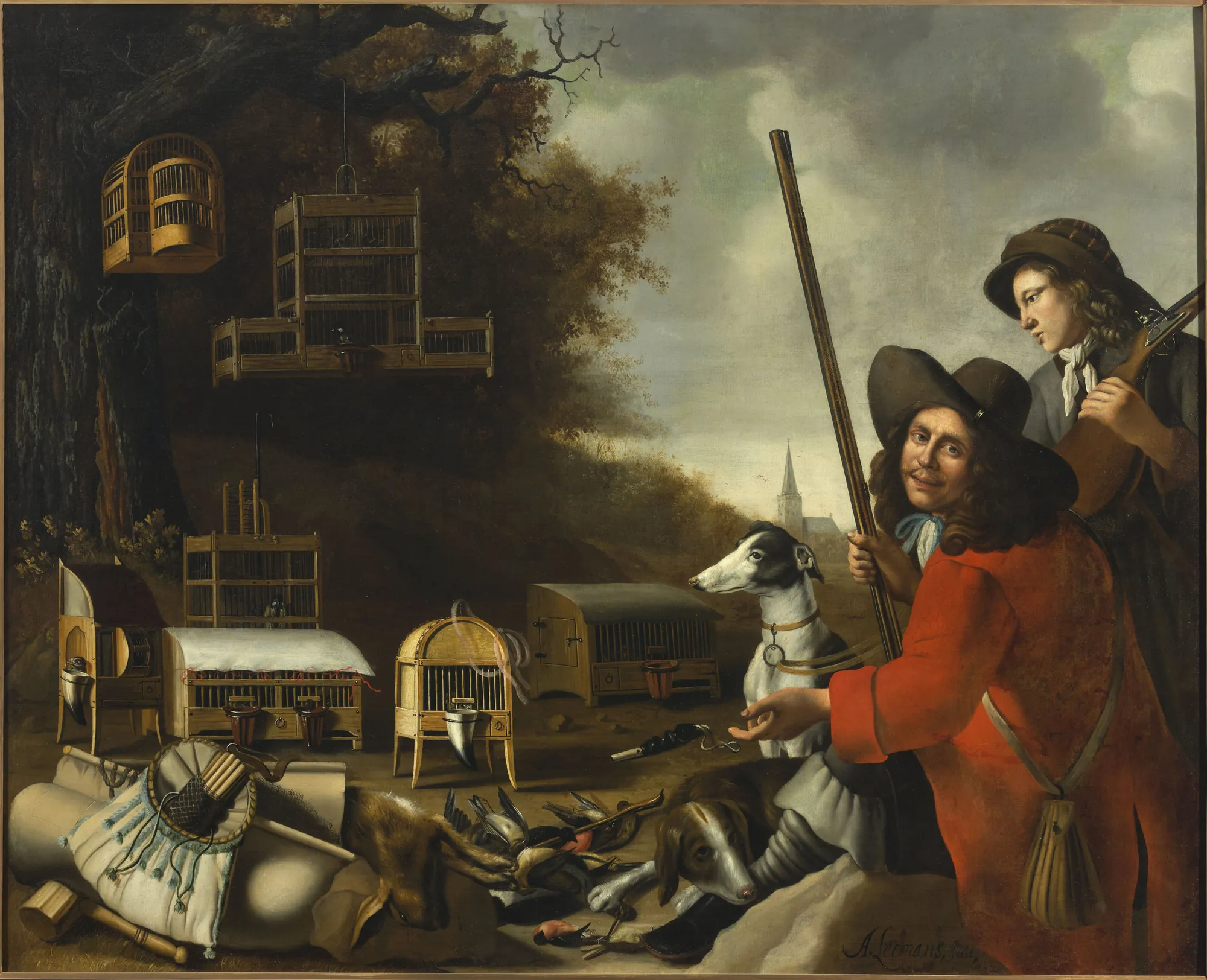 Two Huntsmen with Dogs and Trophies