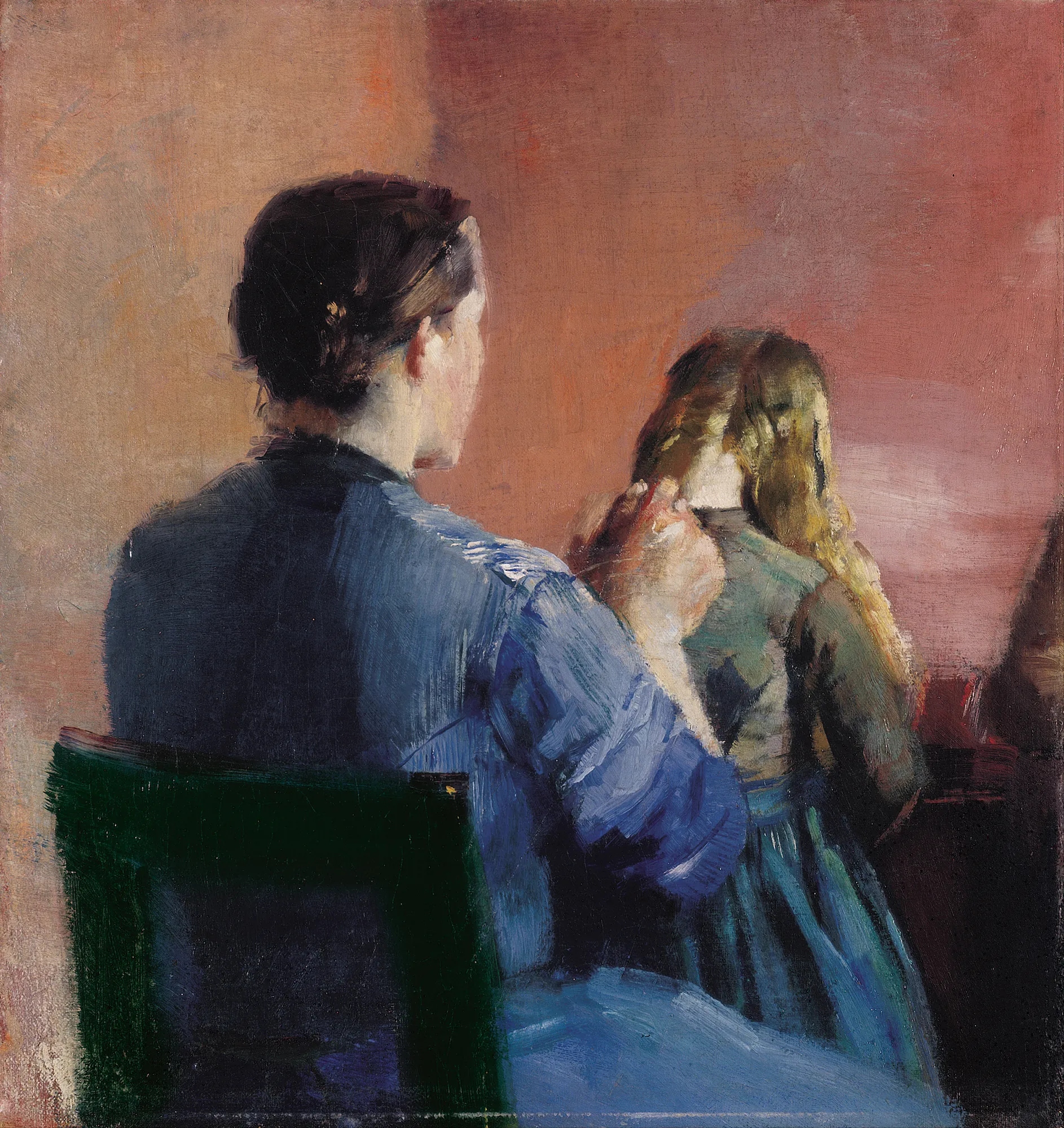A Mother Plaiting Her Little Daughter's Hair