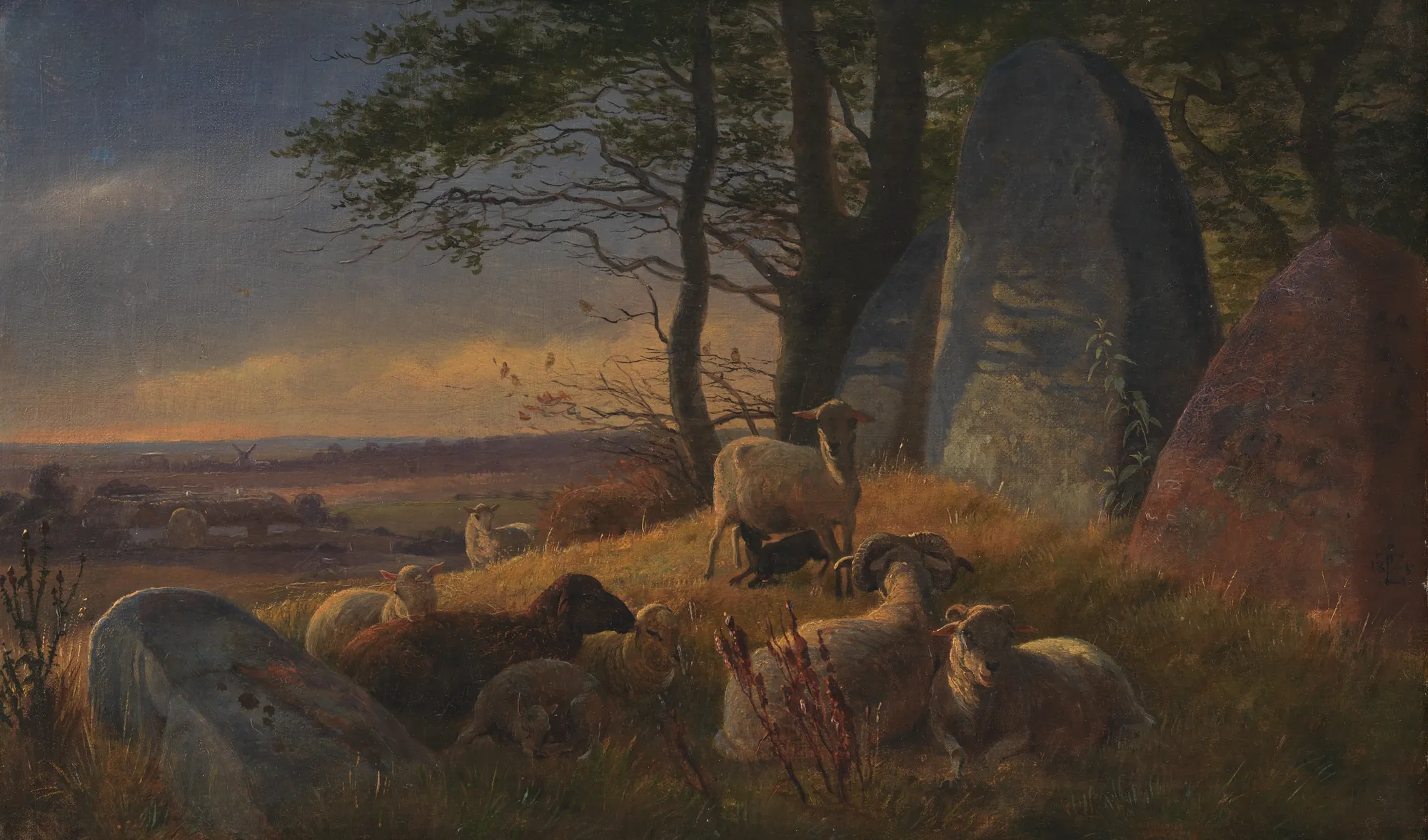Evening Scene with Sheep on a Mound