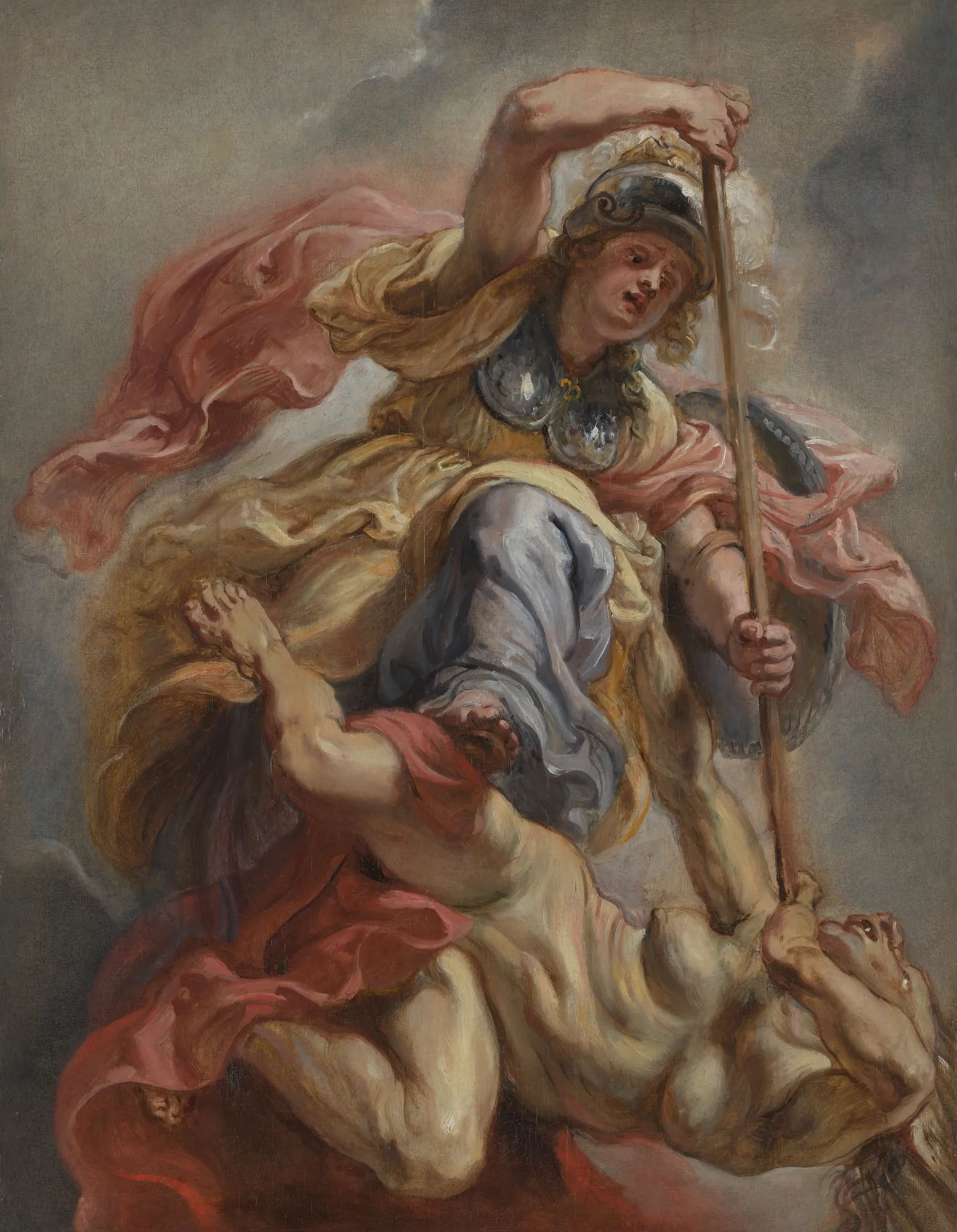 Minerva Overcoming Ignorance Minerva Overcoming Ignorance by Peter Paul Rubens. An armored Minerva stands atop a fallen figure, pinning them down with a spear amidst swirling drapery and a cloudy sky.