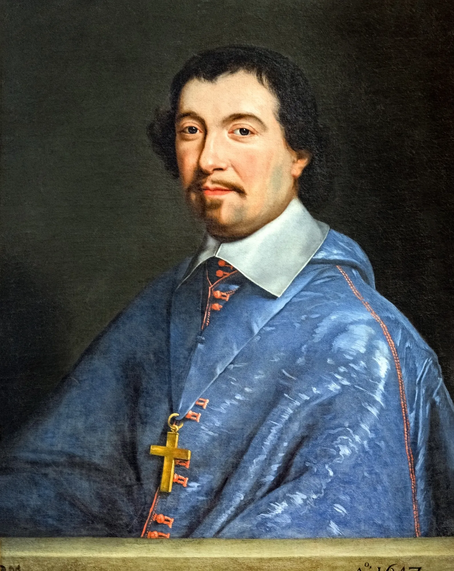 Portrait of Monseigneur Pierre de Bertier Portrait of Monseigneur Pierre de Bertier by Unknown Artist. A 17th-century oil portrait of a man in blue clerical robes with a gold pectoral cross, set against a dark background.