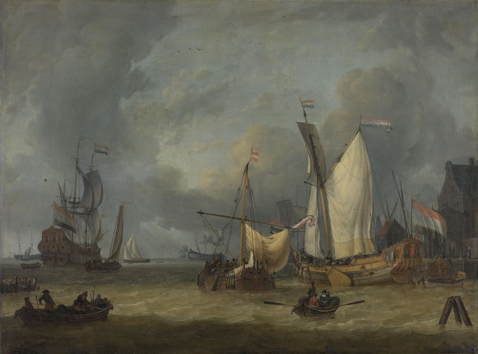 Ships in the Harbor in a Stiff Breeze