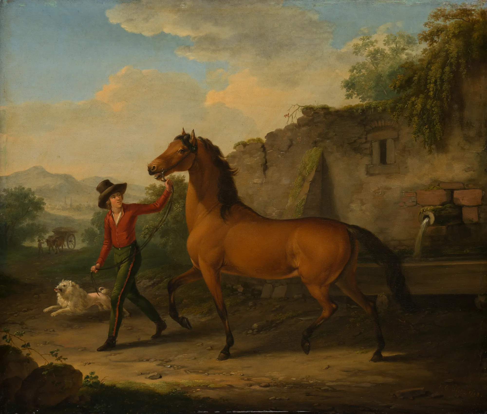 A Groom Leading a Stallion from the Drinking Trough