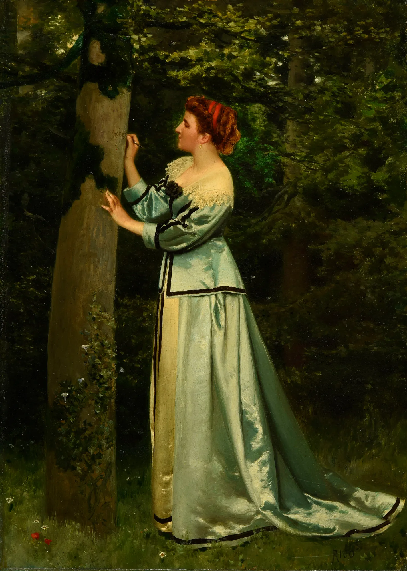 Young Woman Writing on a Tree