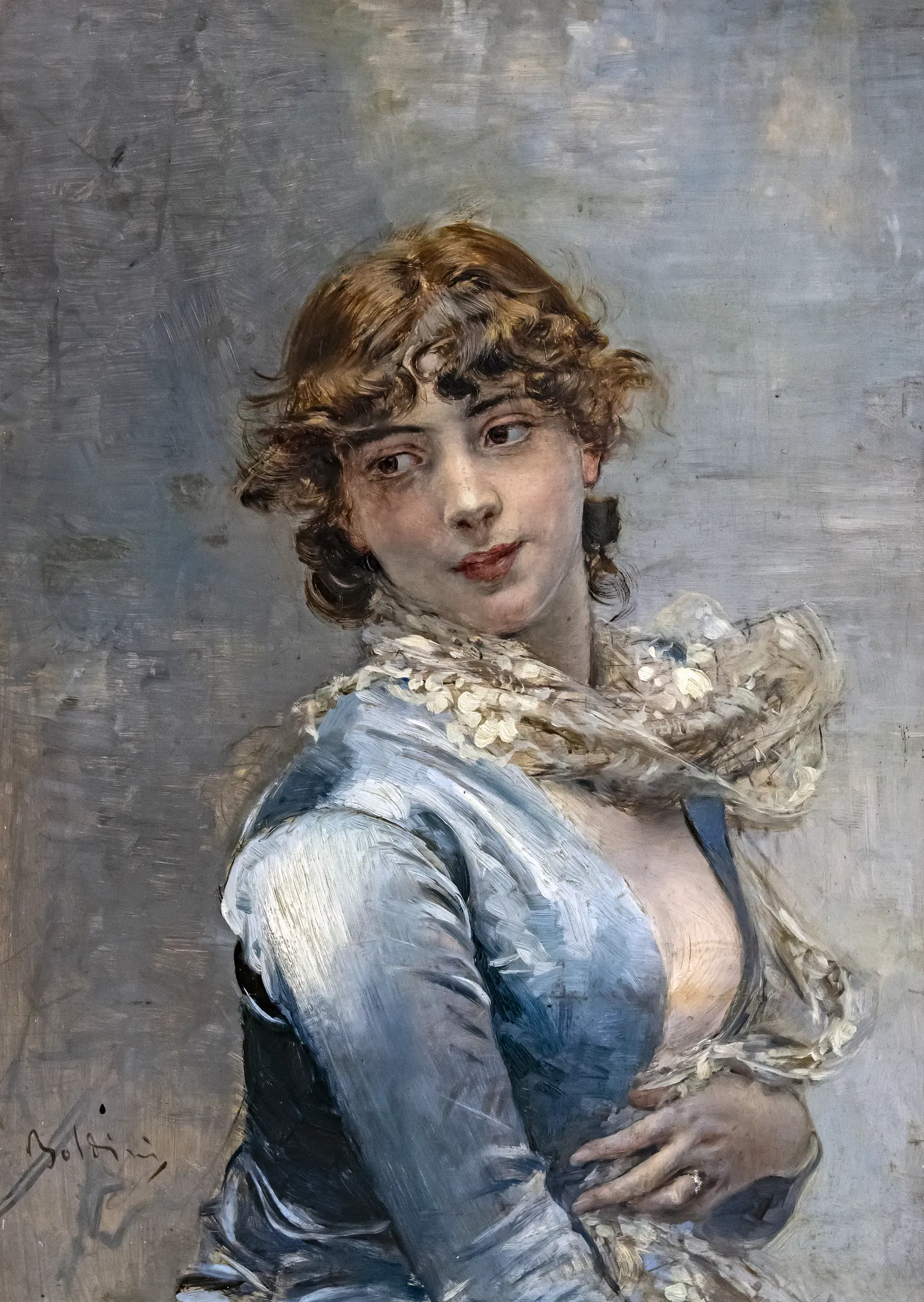 Elégante à la robe bleue