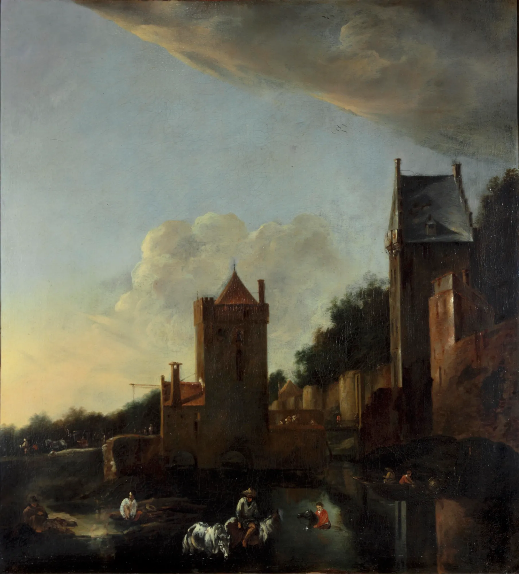Wittevrouwenpoort Gate at Utrecht Wittevrouwenpoort Gate at Utrecht by Willem van Drielenburg. A 17th-century Dutch landscape featuring stone gate towers and figures with horses near a waterway under a dramatic, clouded sky.